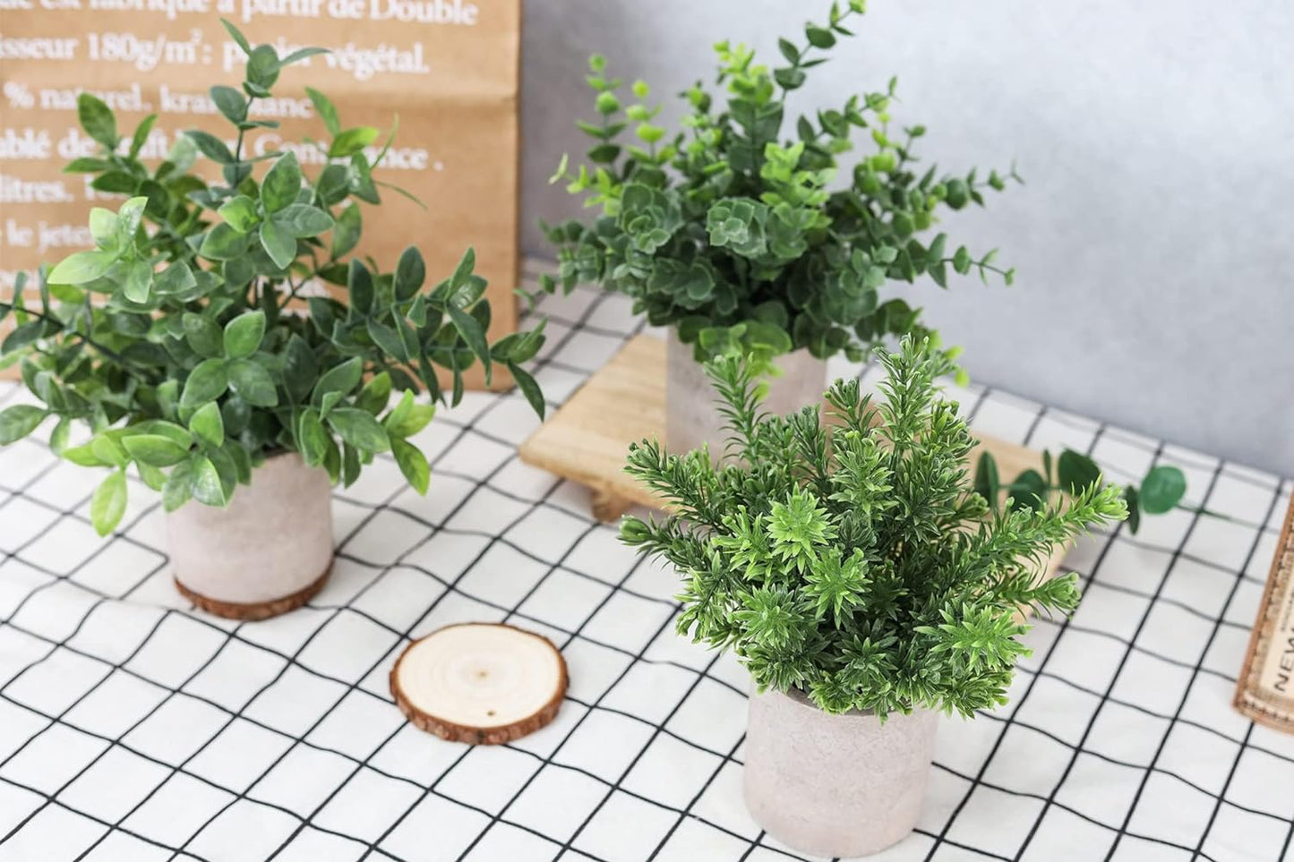 3 Pack Mini Potted Fake Plants Artificial Plastic Eucalyptus Plants for Home Office Desk Farmhouse Room Decor