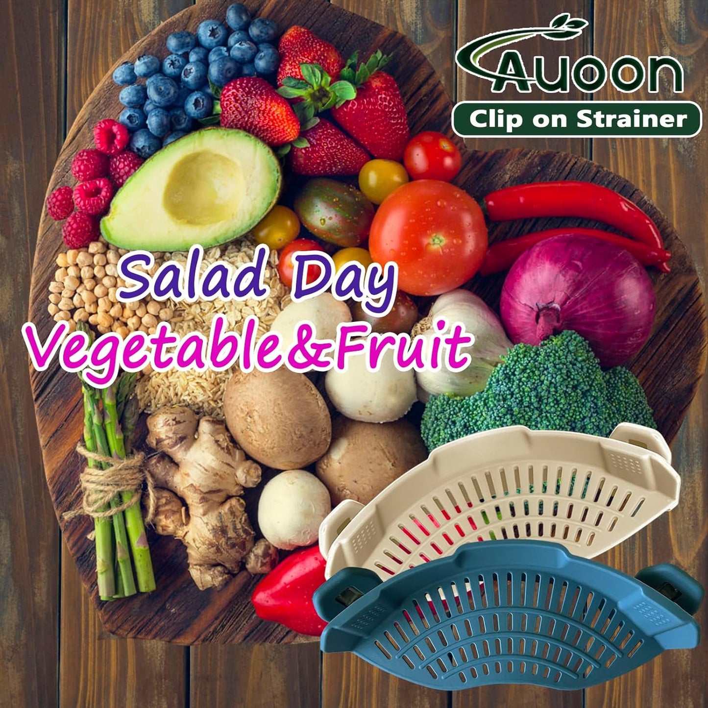 Clip on Strainer Silicone for All Pots and Pans, Pasta Strainer Clip on Food Strainer for Meat Vegetables Fruit Silicone Kitchen Colander (Fog Blue)