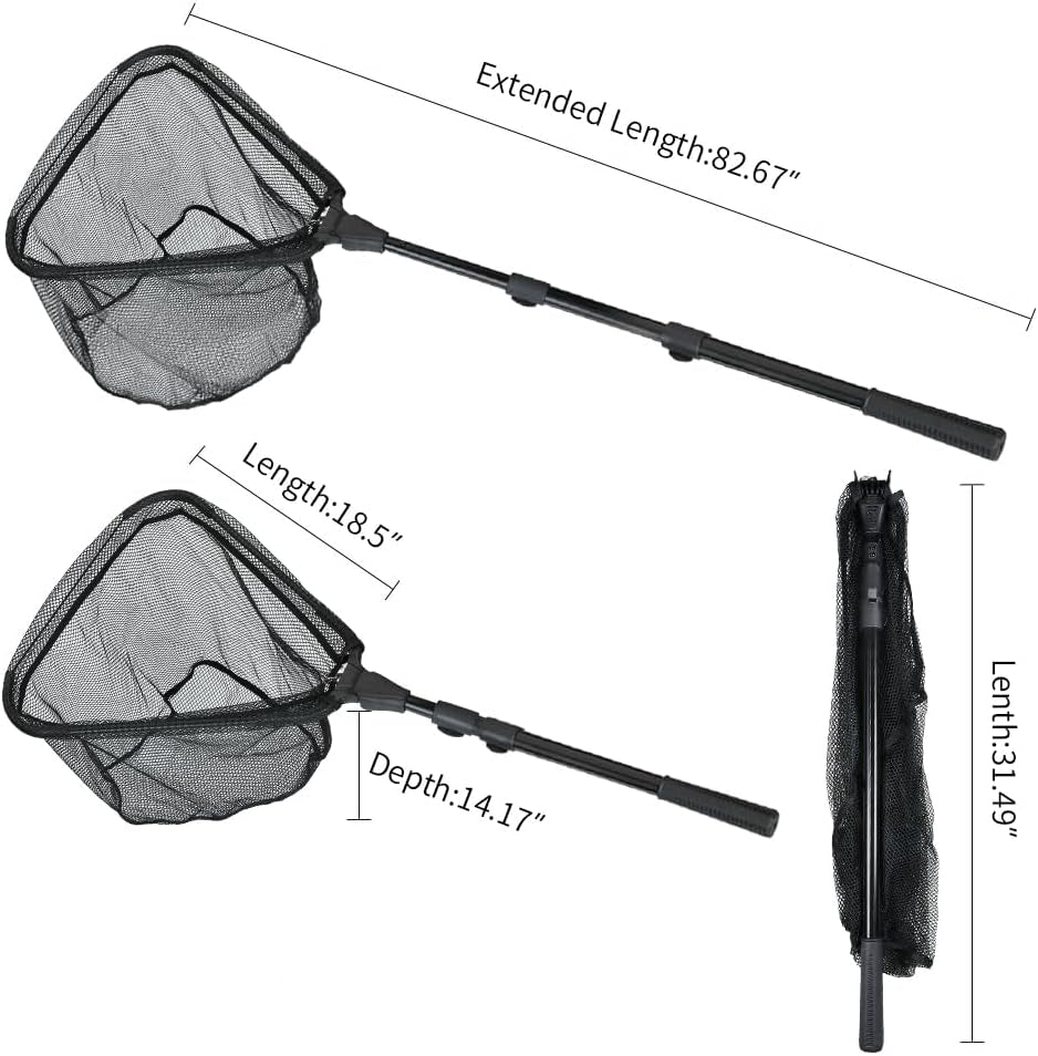 Fishing Landing Net with Telescoping Pole Handle, Fishing Net Freshwater for Kids Men Women, Extend to 40-63 Inches
