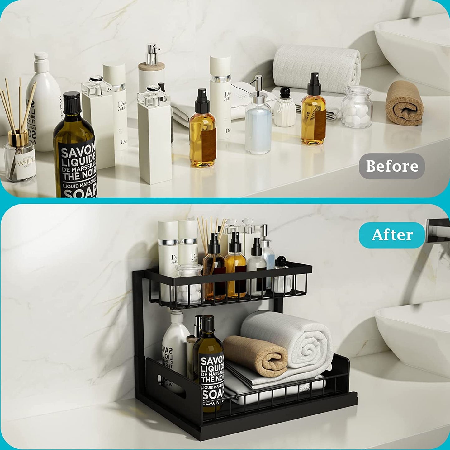 under Sink Organizer, Pull Out Cabinet Organizer 2 Tier Slide Out Sink Shelf Cabinet Storage Shelves, under Sink Storage for Kitchen Bathroom Cabinet