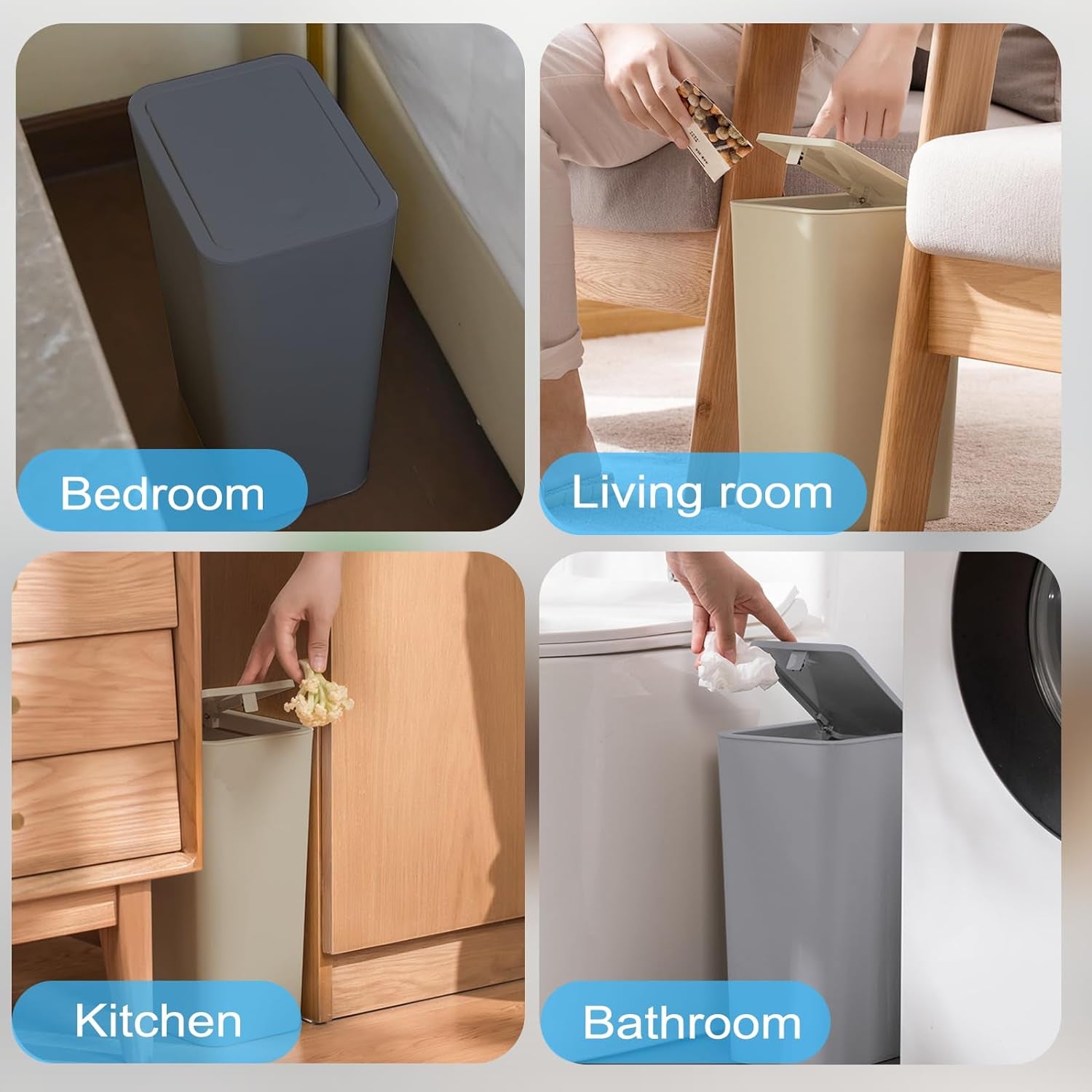 3 Pack Bathroom Small Trash Can with Lid,10L / 2.6 Gallon Slim Garbage Bin Wastebasket with Pop-Up Lid for Bedroom, Office, Kitchen, Craft Room, Fits under Desk/Cabinet/Sink/