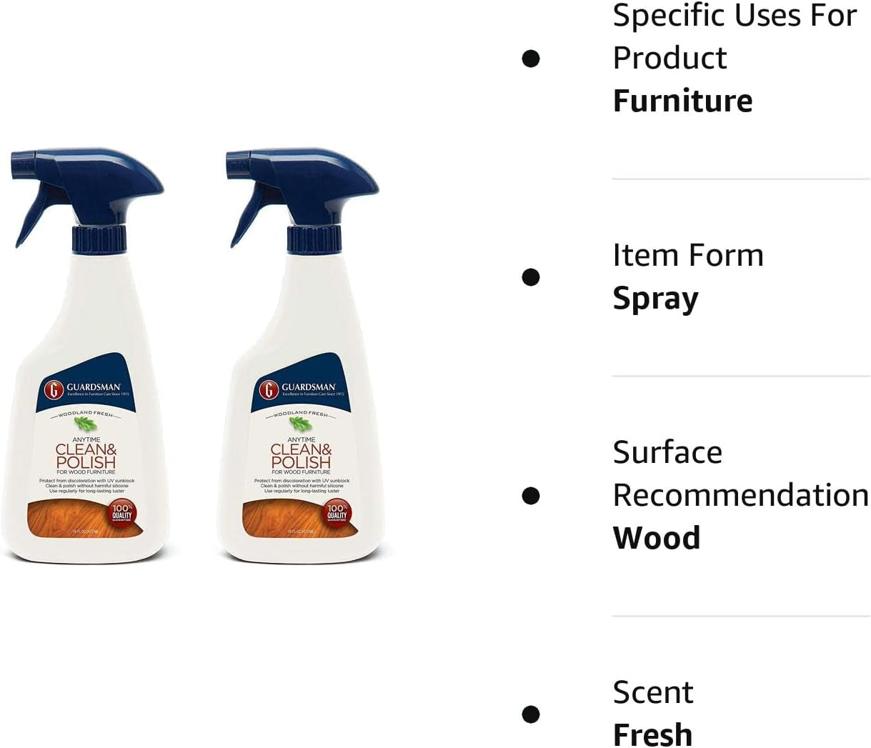 Clean & Polish for Wood Furniture - Woodland Fresh - 16 Oz Spray - Silicone Free, UV Protection - 461100 Pack of 2