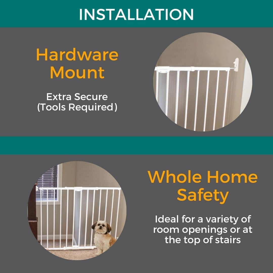 North States  Wide Clearpath Staircase & Hallway Pet Gate: 28.68"-47.85" Wide Dog Gate. Hardware Mount, Dog Gates for the House, Cat Gate for Doorway. 31" Tall, White