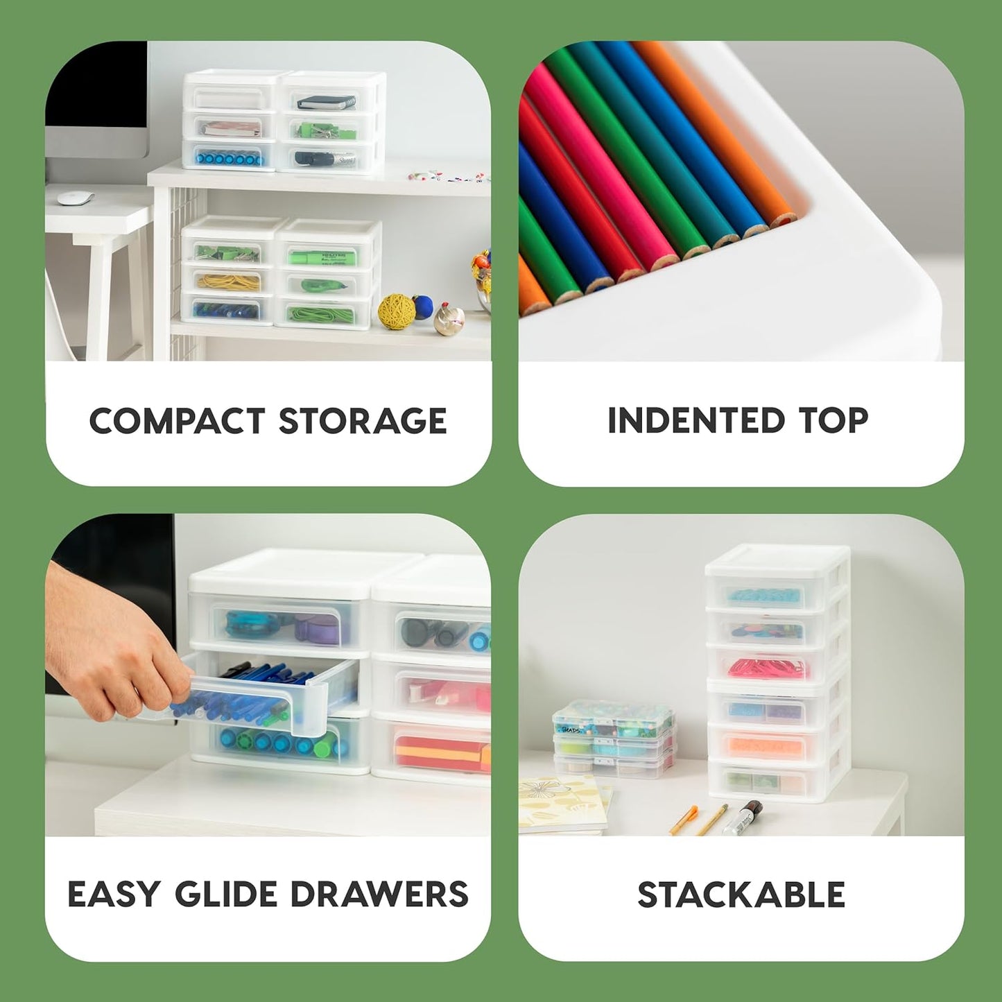 USA Small 3-Drawer Desktop Organizer, 2 Pack, Stackable, for Office, School, Stationary, Makeup Organizer, Bathroom, Utility, Medical Supplies, Desk Organizer, Versatile Storage, White