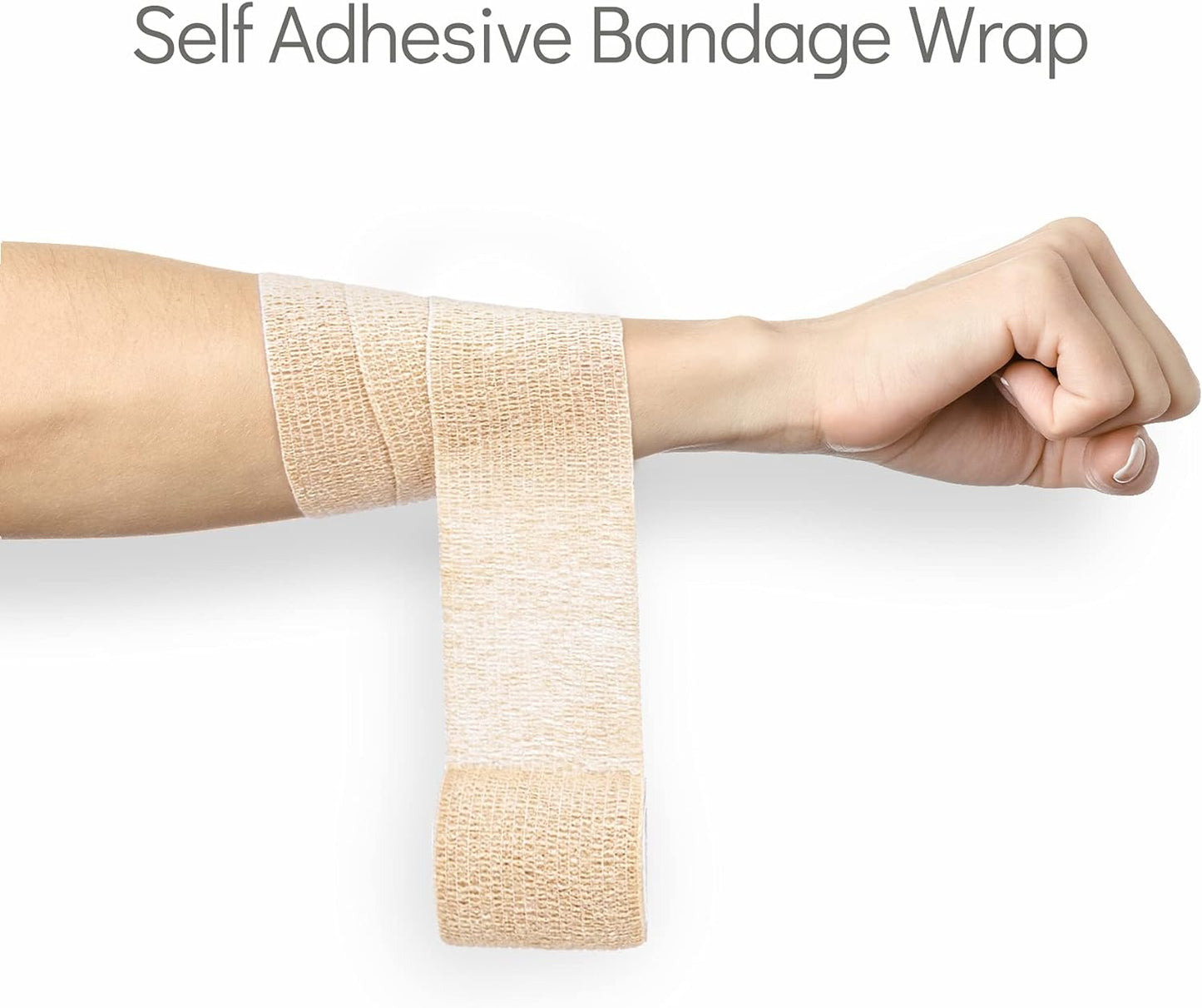 Self Adhesive Bandage Wrap 12 Pack, Athletic Tape 2 Inches X 5 Yards, Sports Tape, Breathable, Waterproof, Elastic Bandage for Sports, Wrist and Ankle Wrap Tape, Non-Woven Bandage(Beige)