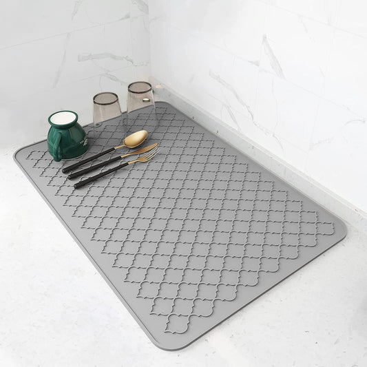 -Dish Drying Mats for Kitchen Counter-Silicone Dish Drying Mat-Kitchen Dish Drying Pad Heat Resistant Mat-Kitchen Gadgets Kitchen Accessories Kitchen Small Appliances (16" X 24", GREY)