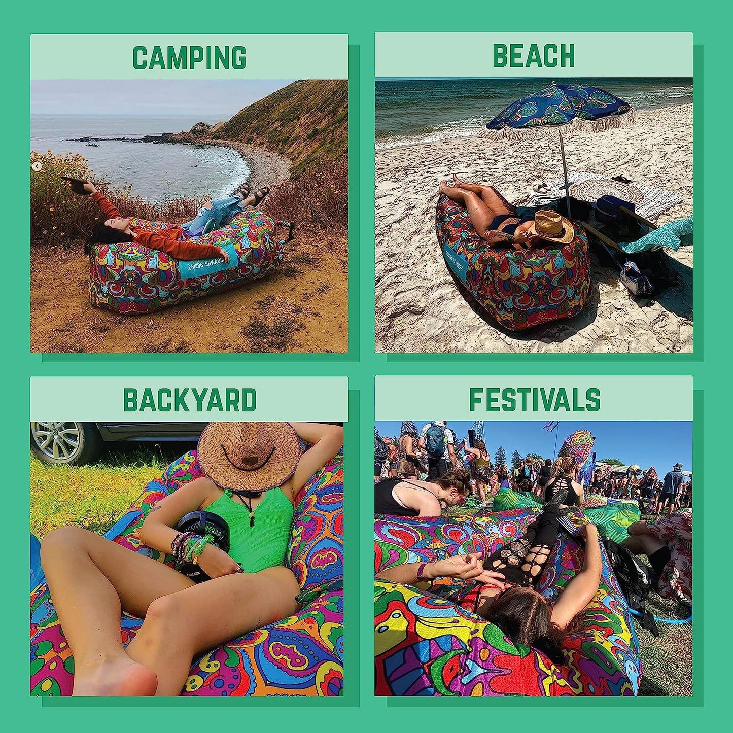 Shwaggins Inflatable Couch – Cool Inflatable Lounger Easy Setup Is Perfect for Beach Gear, Camping Fun and Festival Accessories.