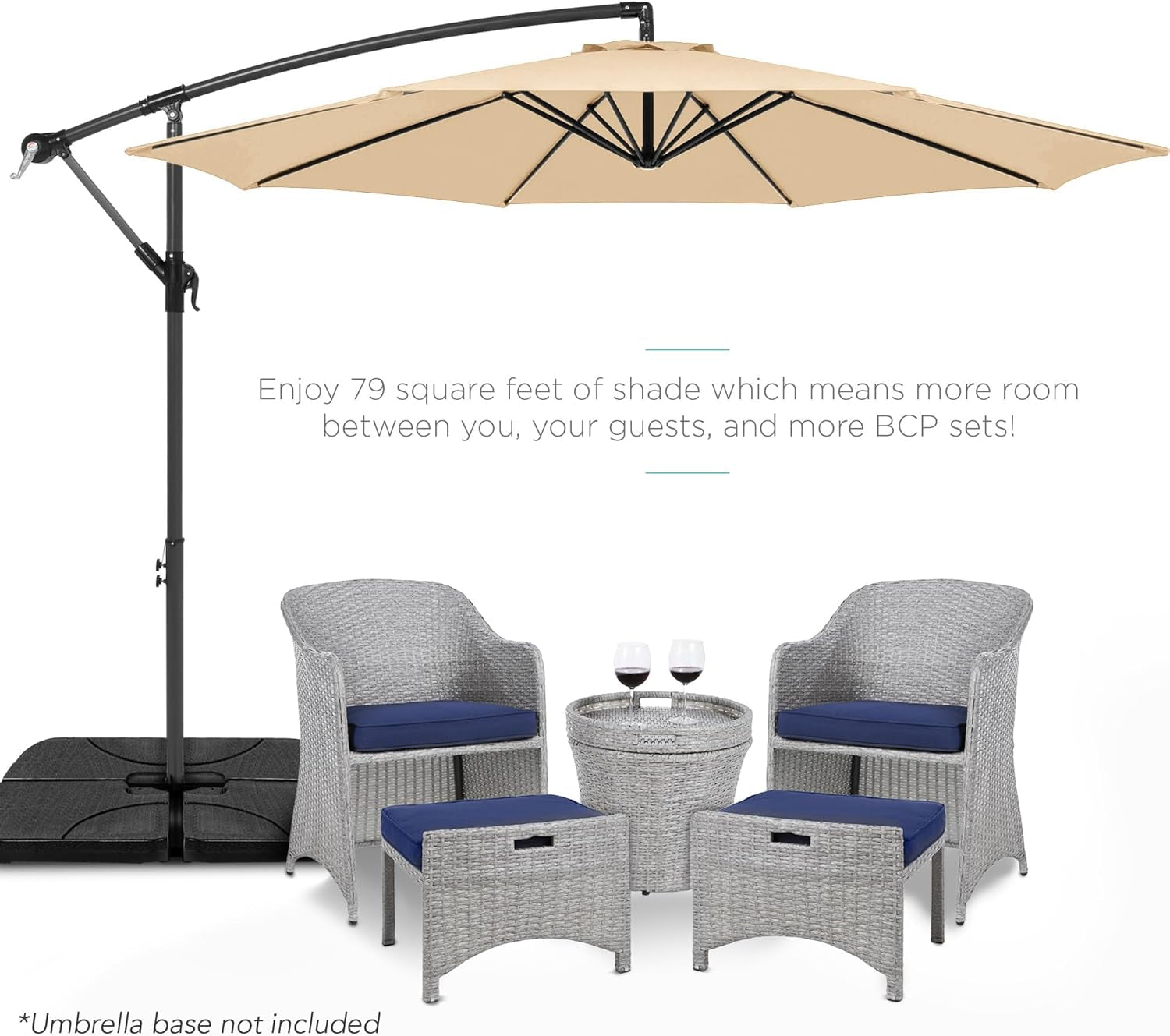 10Ft Offset Hanging Market Patio Umbrella W/Easy Tilt Adjustment, Polyester Shade, 8 Ribs for Backyard, Poolside, Lawn and Garden