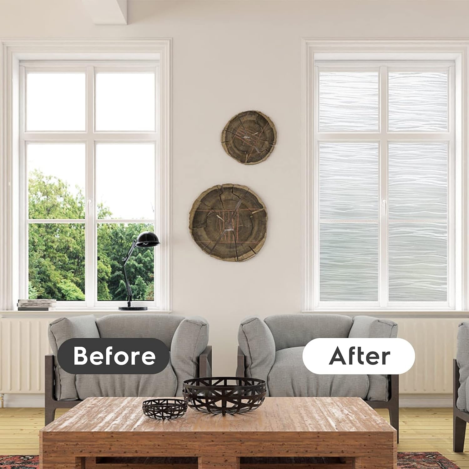 Window Privacy Film Frosted Glass Window Film Removable Window Vinyl Door Window Coverings UV Blocking Self Static Cling Non-Adhesive Window Clings Sticker for Home Decor, 35.4" X 118.1"