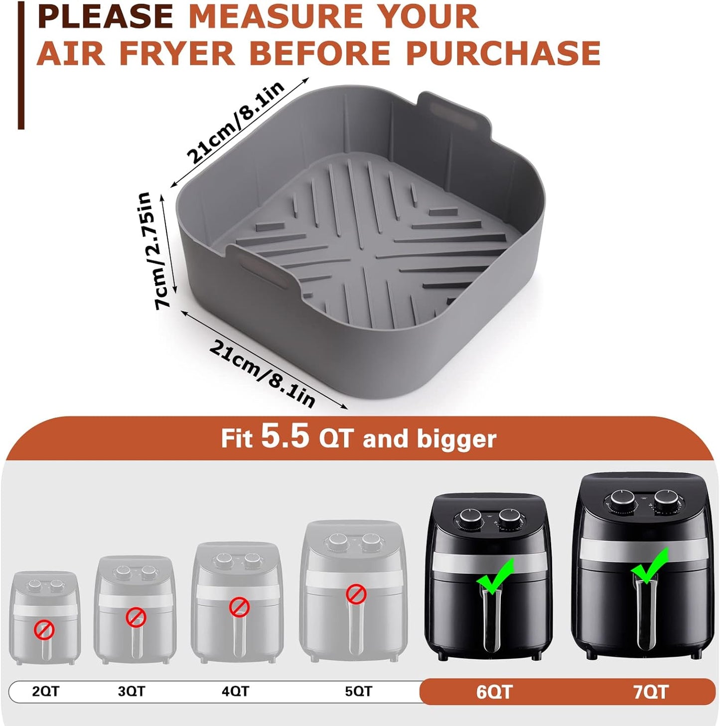 Silicone Air Fryer Basket Liners Square - 2Pcs Reusable Air Fryer Silicone Pots for Food Safe Air Fryers Oven Accessories(8.5 Inch)