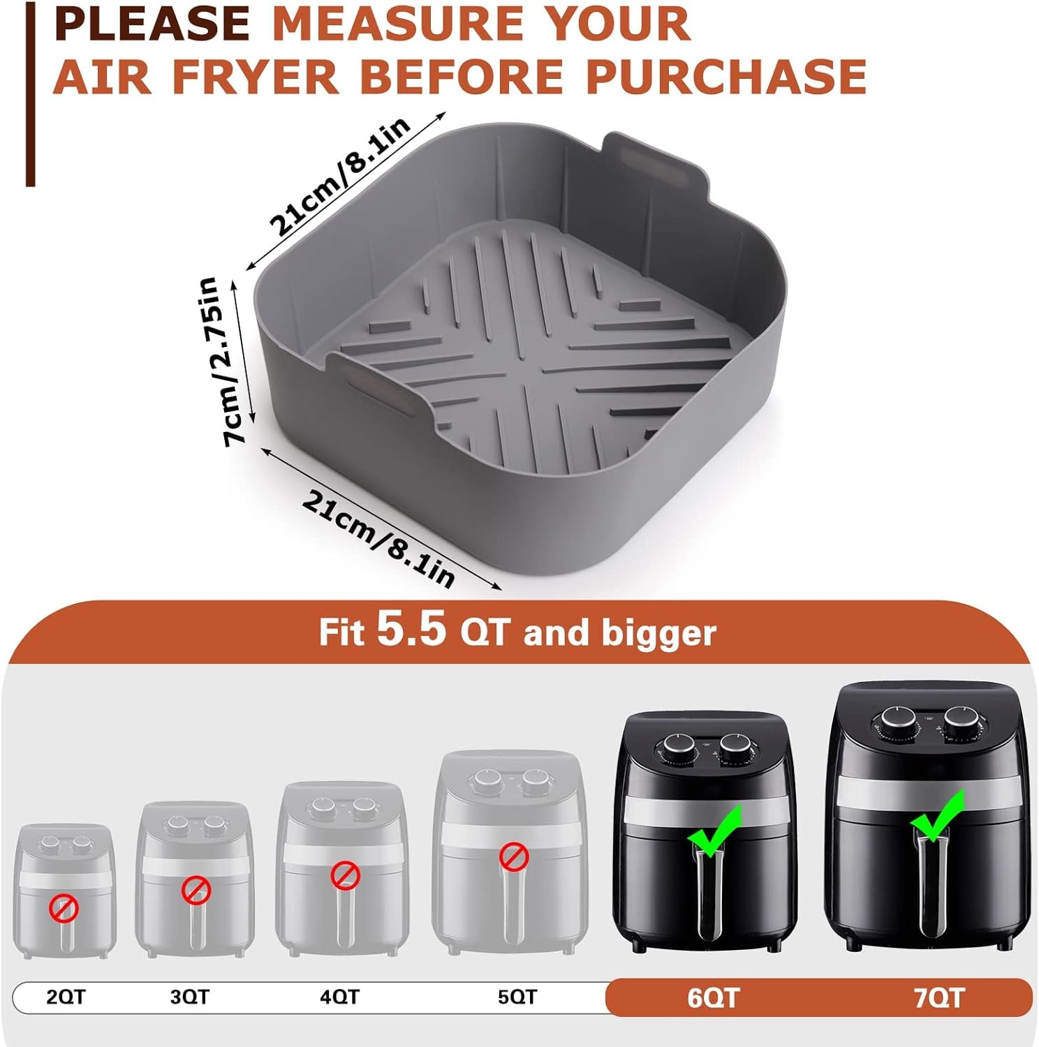 Silicone Air Fryer Basket Liners Square - 2Pcs Reusable Air Fryer Silicone Pots for Food Safe Air Fryers Oven Accessories(8.5 Inch)