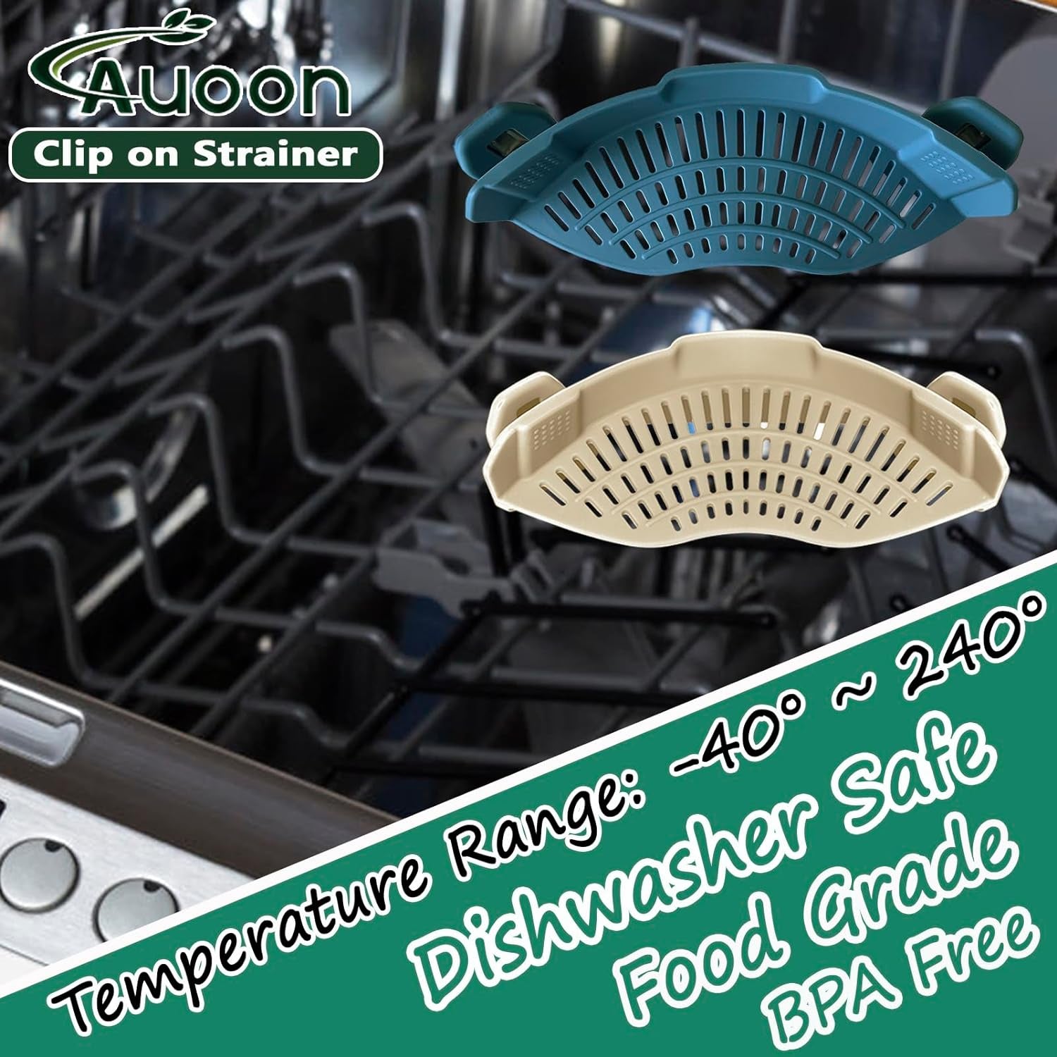 Clip on Strainer Silicone for All Pots and Pans, Pasta Strainer Clip on Food Strainer for Meat Vegetables Fruit Silicone Kitchen Colander (Fog Blue)