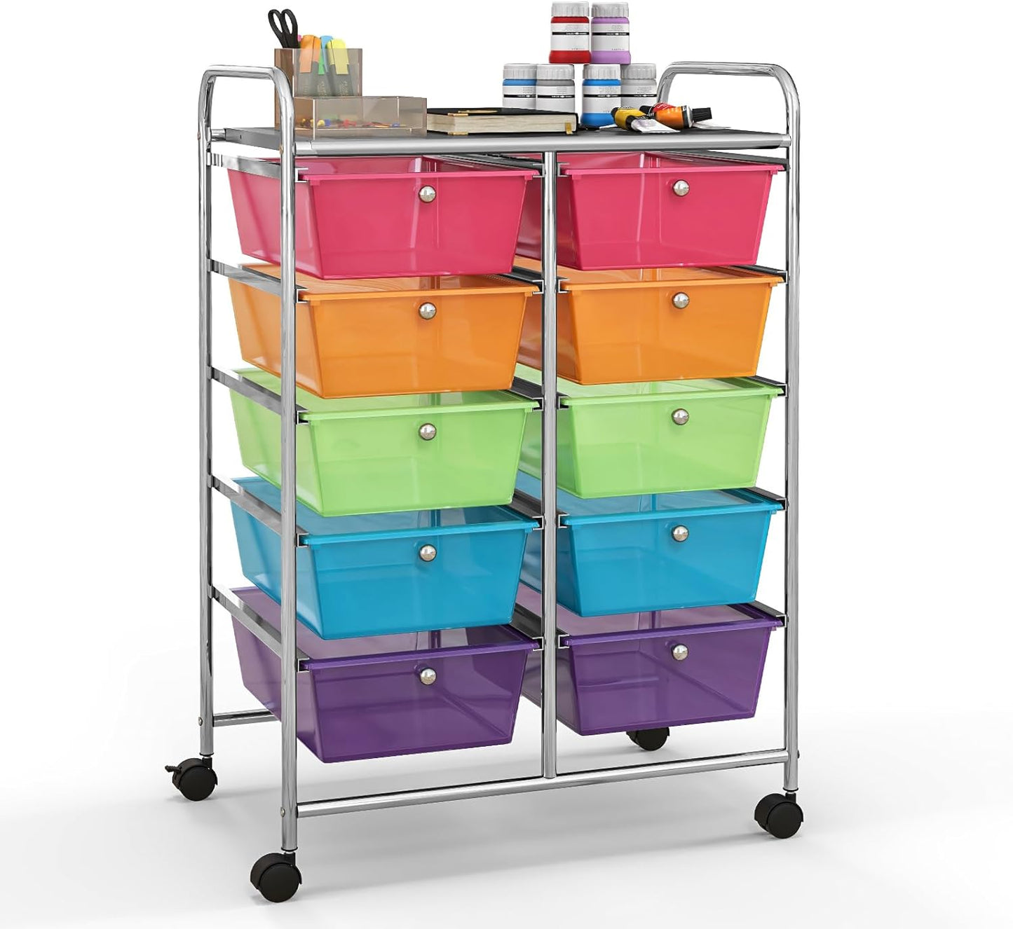 10 Drawers Rolling Cart, Classroom Organizers, Storage Cart with Wheels, for Teacher Office Home School Supplies Tool Craft Art Paper