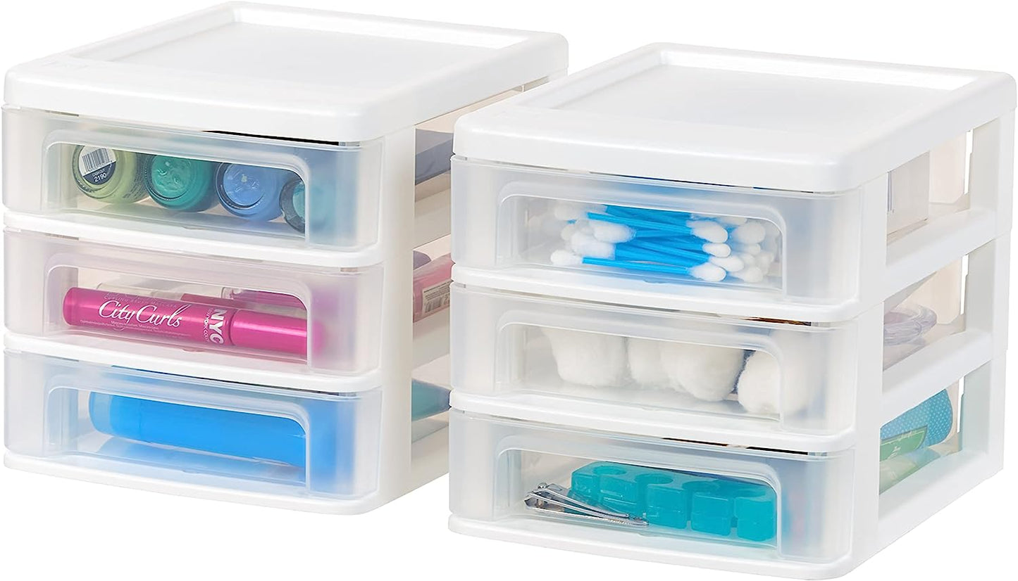 USA Small 3-Drawer Desktop Organizer, 2 Pack, Stackable, for Office, School, Stationary, Makeup Organizer, Bathroom, Utility, Medical Supplies, Desk Organizer, Versatile Storage, White
