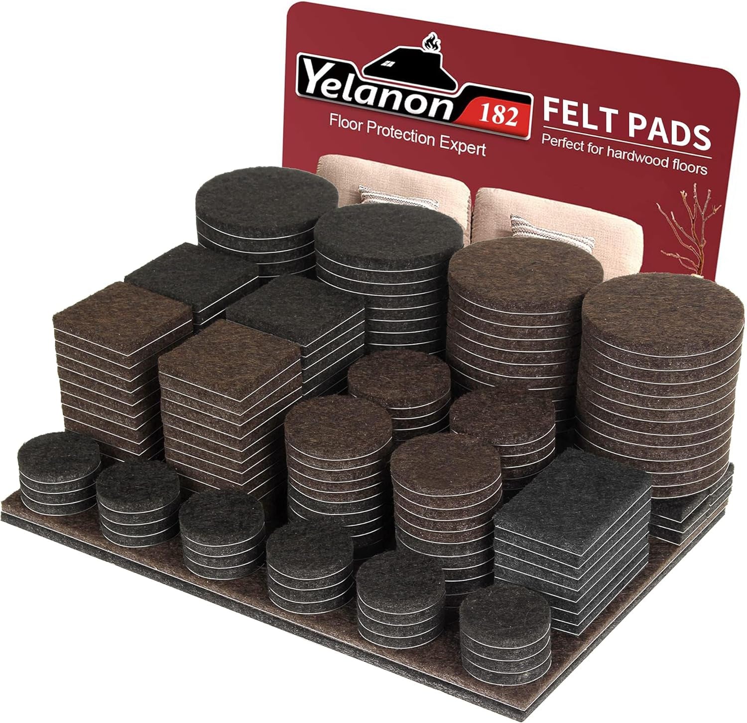 Felt Furniture Pads -182 Pcs Furniture Pads Self Adhesive,Cuttable Felt Chair Pads,Anti Scratch Floor Protectors for Furniture Feet Chair Legs, Felt Pads for Hardwoods Floors,Black & Brown