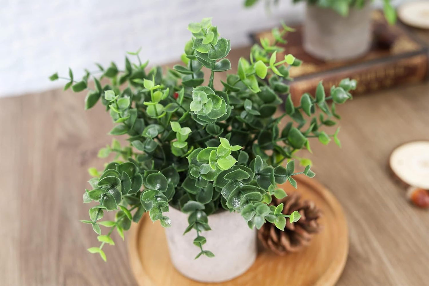 3 Pack Mini Potted Fake Plants Artificial Plastic Eucalyptus Plants for Home Office Desk Farmhouse Room Decor