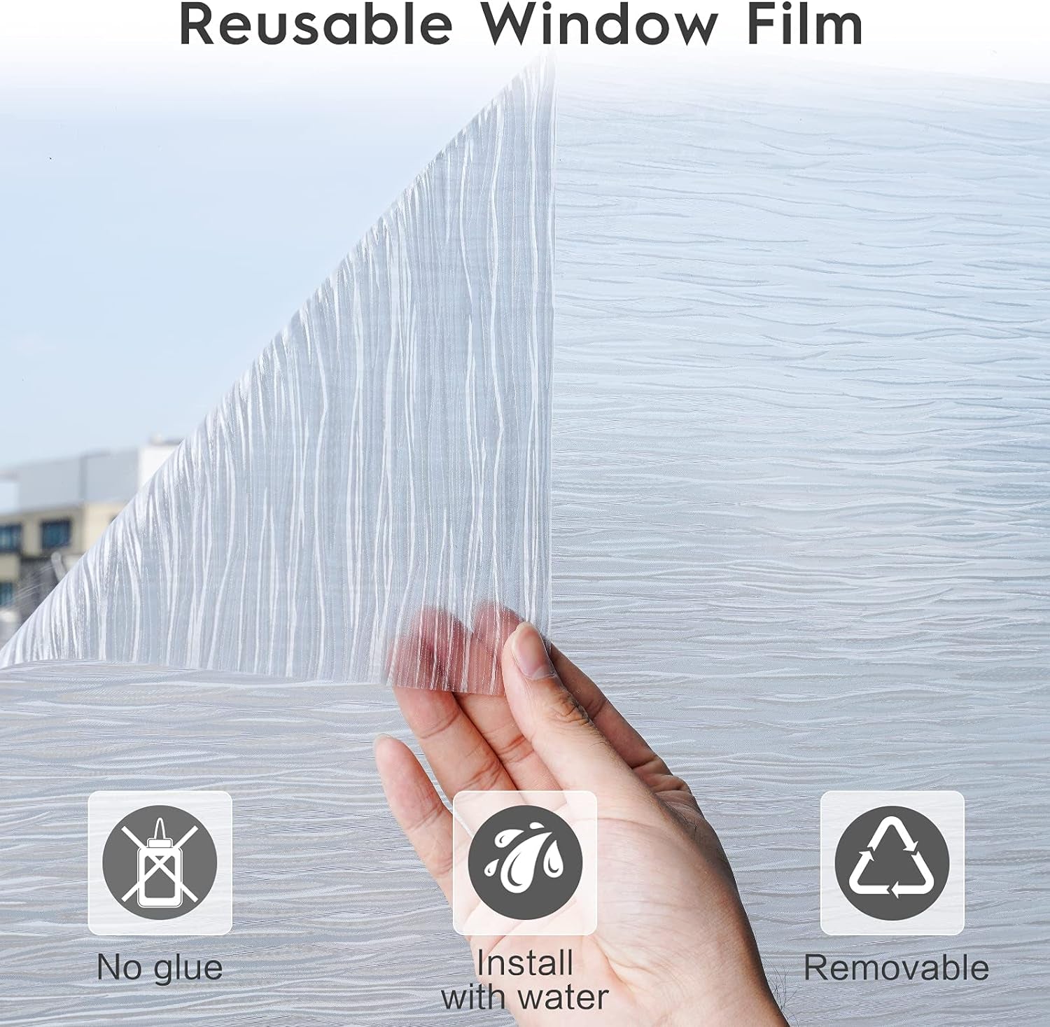 Window Privacy Film Frosted Glass Window Film Removable Window Vinyl Door Window Coverings UV Blocking Self Static Cling Non-Adhesive Window Clings Sticker for Home Decor, 35.4" X 118.1"
