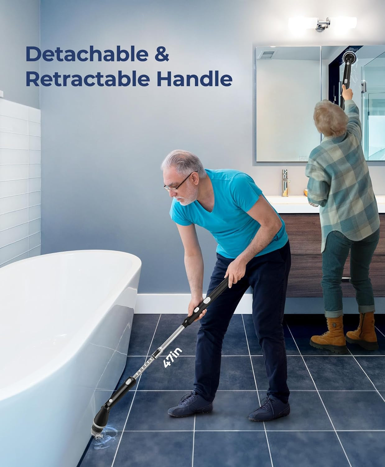 Electric Spin Scrubber Kh8, 2024 Upgrade Cordless Shower Scrubber 8 Replacement Head, 1.5H Bathroom Scrubber Dual Speed, Shower Cleaning Brush with Extension Arm for Bathtub Tile Floo