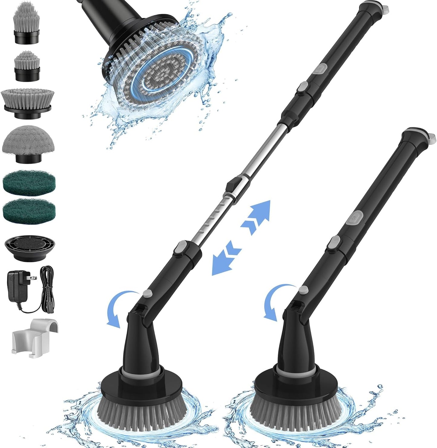 Electric Spin Scrubber Kh8, 2024 Upgrade Cordless Shower Scrubber 8 Replacement Head, 1.5H Bathroom Scrubber Dual Speed, Shower Cleaning Brush with Extension Arm for Bathtub Tile Floo