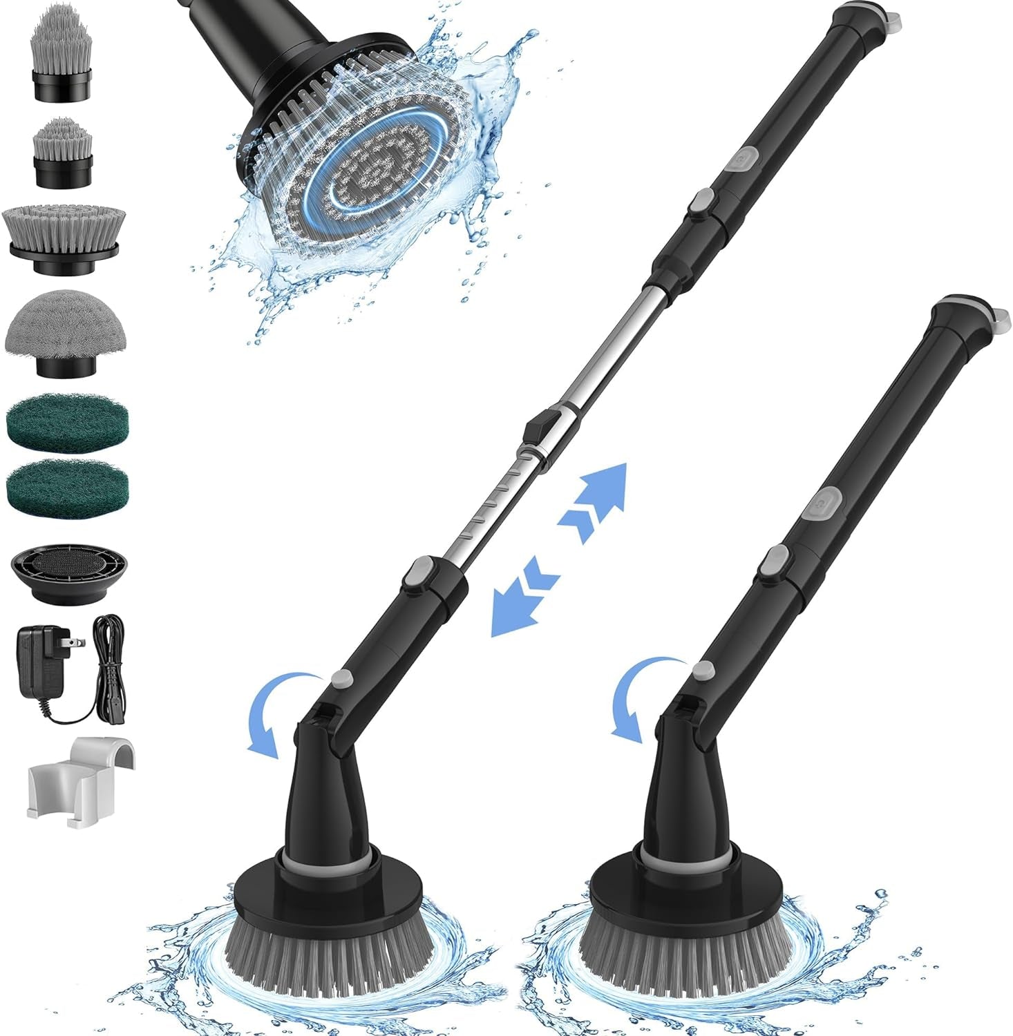 Electric Spin Scrubber Kh8, 2024 Upgrade Cordless Shower Scrubber 8 Replacement Head, 1.5H Bathroom Scrubber Dual Speed, Shower Cleaning Brush with Extension Arm for Bathtub Tile Floo
