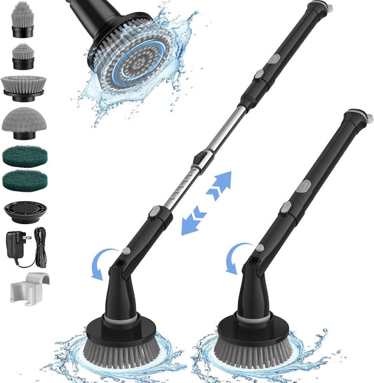 Electric Spin Scrubber Kh8, 2024 Upgrade Cordless Shower Scrubber 8 Replacement Head, 1.5H Bathroom Scrubber Dual Speed, Shower Cleaning Brush with Extension Arm for Bathtub Tile Floo