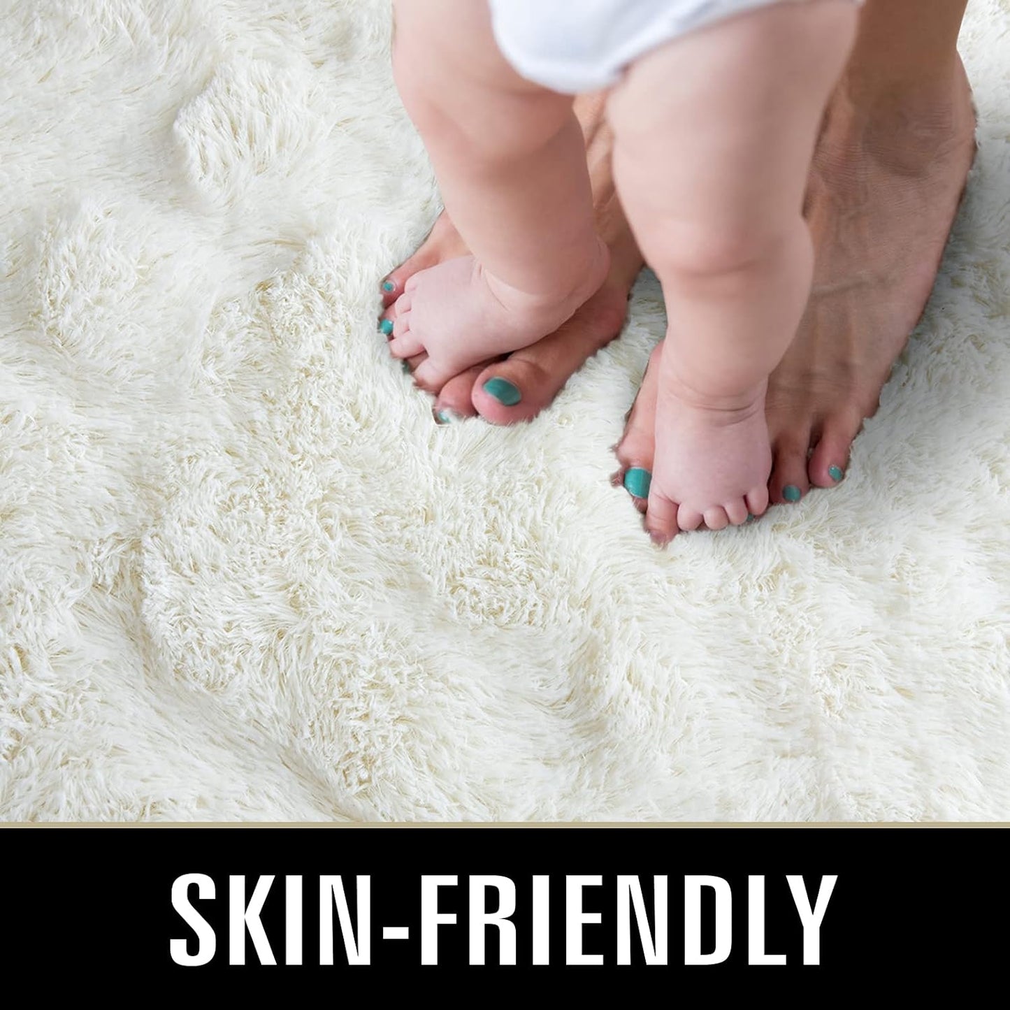 Super Soft Shaggy Rugs Fluffy Carpets 4X5.9 Feet, Indoor Modern Plush Area Rugs for Living Room Bedroom Kids Room Nursery Home Decor, Upgrade Anti-Skid Fuzzy Rug, Cream White