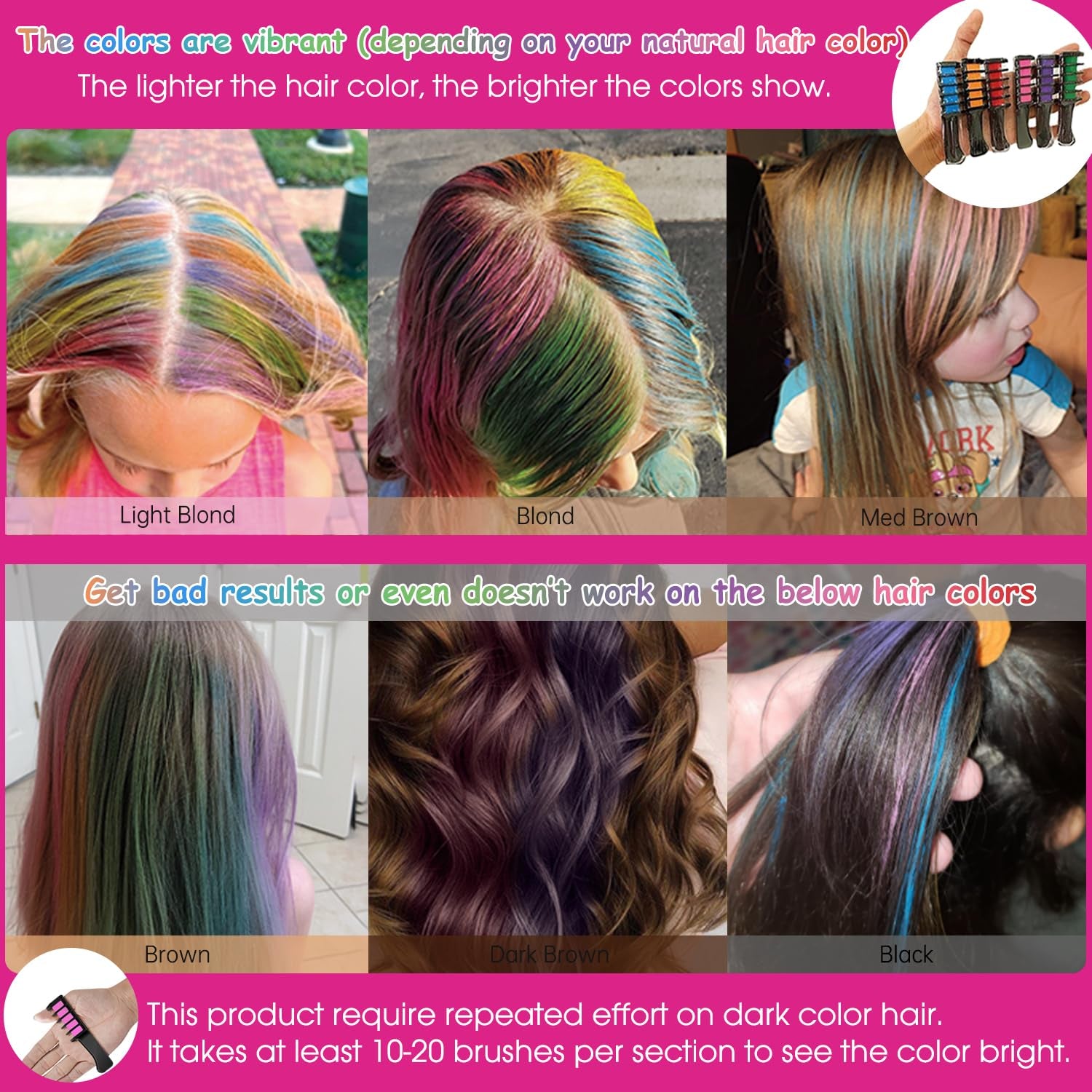 New Hair Chalk Comb Temporary Hair Color Dye for Girls Kids, Washable Hair Chalk for Girls Age 4 5 6 7 8 9 10-12 Birthday Christmas Cosplay Hair DIY Party
