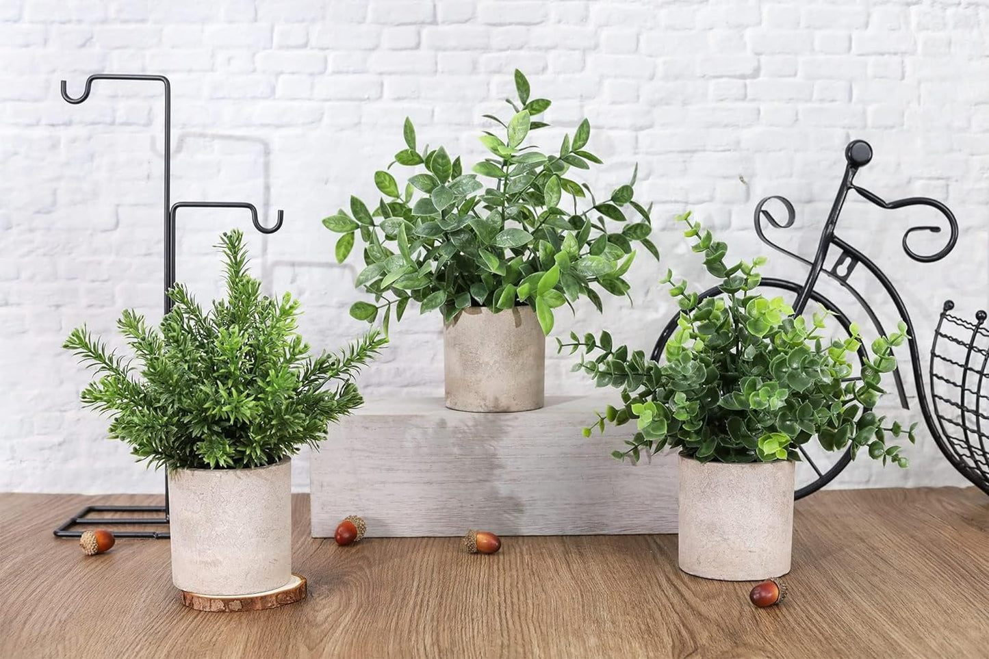 3 Pack Mini Potted Fake Plants Artificial Plastic Eucalyptus Plants for Home Office Desk Farmhouse Room Decor