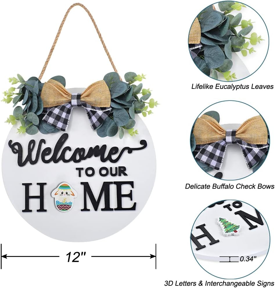 Seasonal Interchangeable Welcome Sign for Front Door Decor, Welcome to Our Home Sign with Holiday Pieces for Farmhouse Front Porch Decor and Housewarming Gift(White)