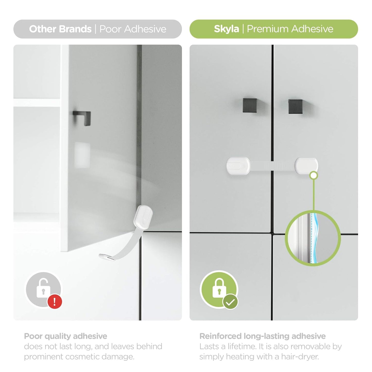 Baby Proofing Child Safety Locks (2 Pack) by  - the Safest, Quickest and Easiest 3M Adhesive Cabinet Latches, No Screws & Magnets, Multi-Purpose for Furniture, Kitchen, Ovens, Toilet Seats