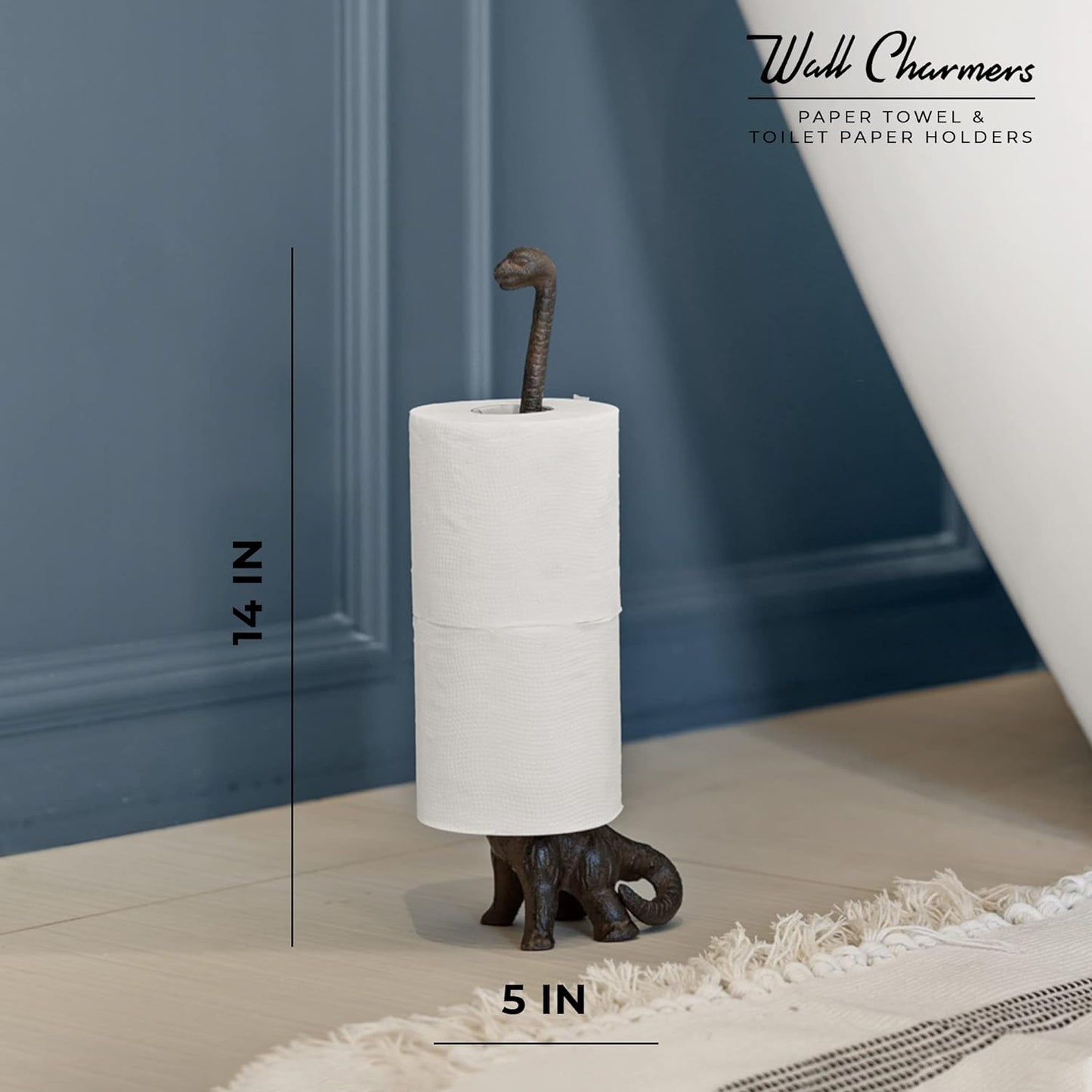 Rustic Paper Towel Holder, Metal Toilet or Kitchen Paper Holder for Floor or Countertop, Rustic Dino