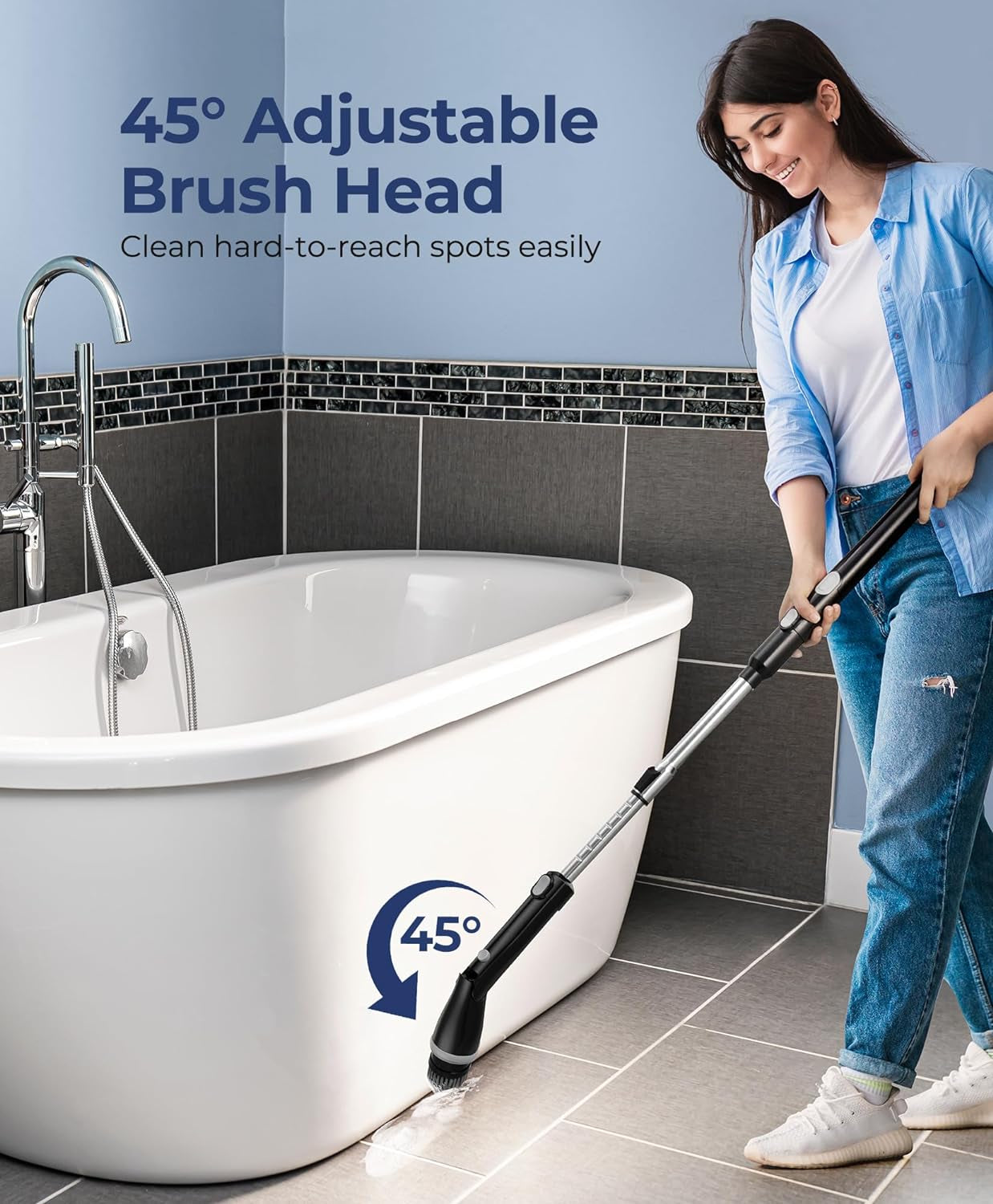 Electric Spin Scrubber Kh8, 2024 Upgrade Cordless Shower Scrubber 8 Replacement Head, 1.5H Bathroom Scrubber Dual Speed, Shower Cleaning Brush with Extension Arm for Bathtub Tile Floo
