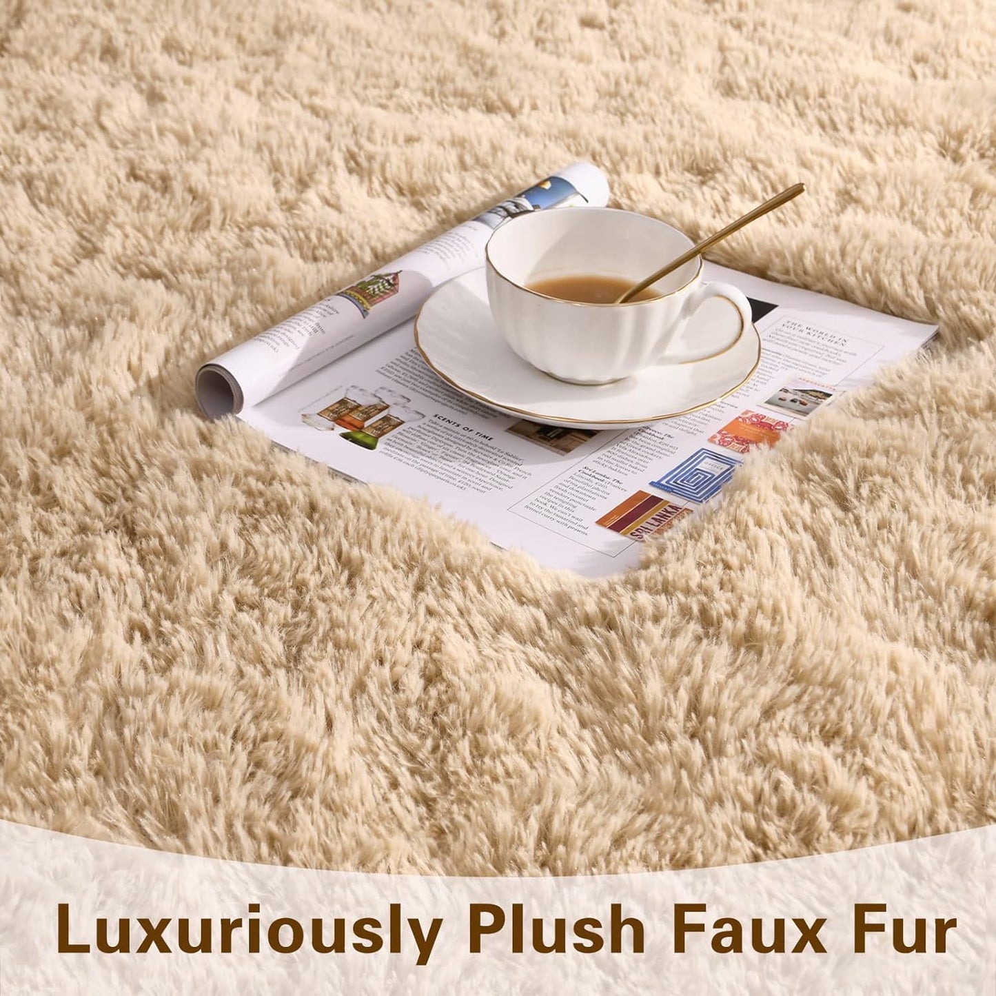 Fluffy Large Area Rugs for Bedroom Living Room, 5.3X7.5 Beige Soft Shag Furry Shaggy Modern Area Rugs Washable Non Shedding Indoor Fuzzy Rugs Carpets for Kids Girls Room Home Decor
