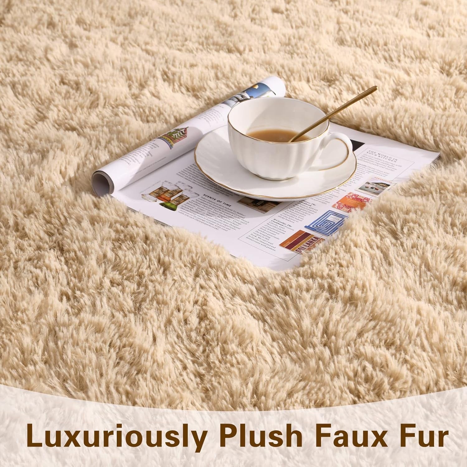 Fluffy Large Area Rugs for Bedroom Living Room, 5.3X7.5 Beige Soft Shag Furry Shaggy Modern Area Rugs Washable Non Shedding Indoor Fuzzy Rugs Carpets for Kids Girls Room Home Decor