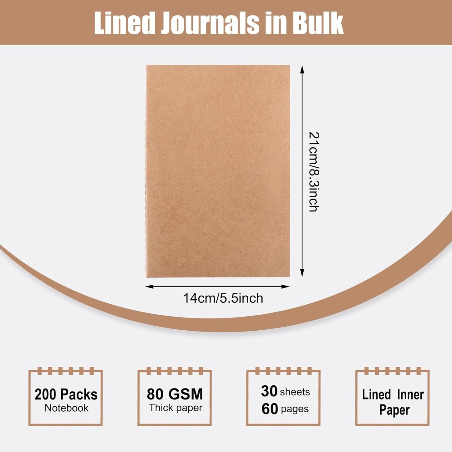 200 Pack A5 Lined Journals for Writing, Composition Notebook, Kraft Notebook Journals 8.3X5.5In College Ruled Subject Notebooks 60 Pages for School Office Supplies