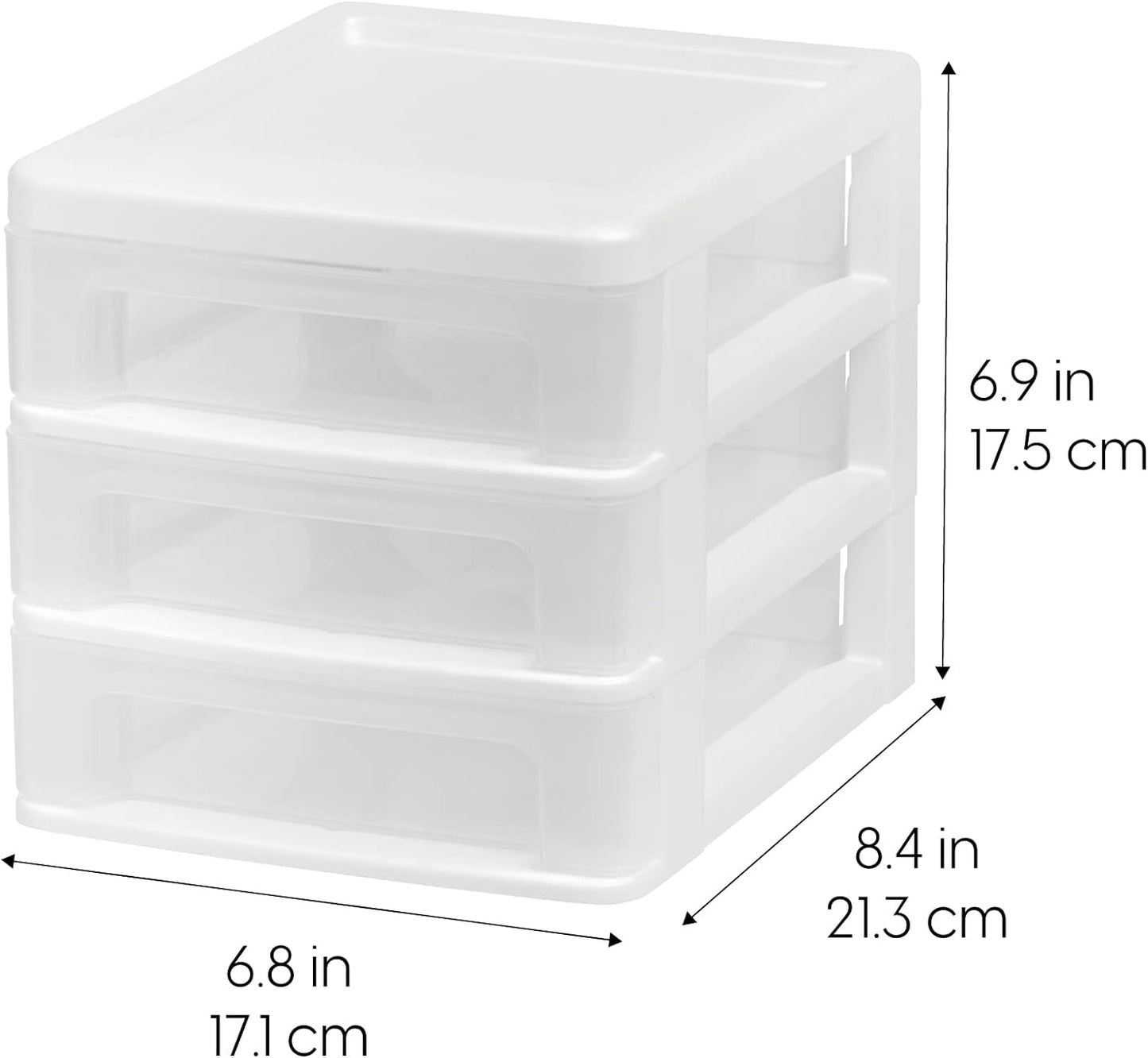 USA Small 3-Drawer Desktop Organizer, 2 Pack, Stackable, for Office, School, Stationary, Makeup Organizer, Bathroom, Utility, Medical Supplies, Desk Organizer, Versatile Storage, White