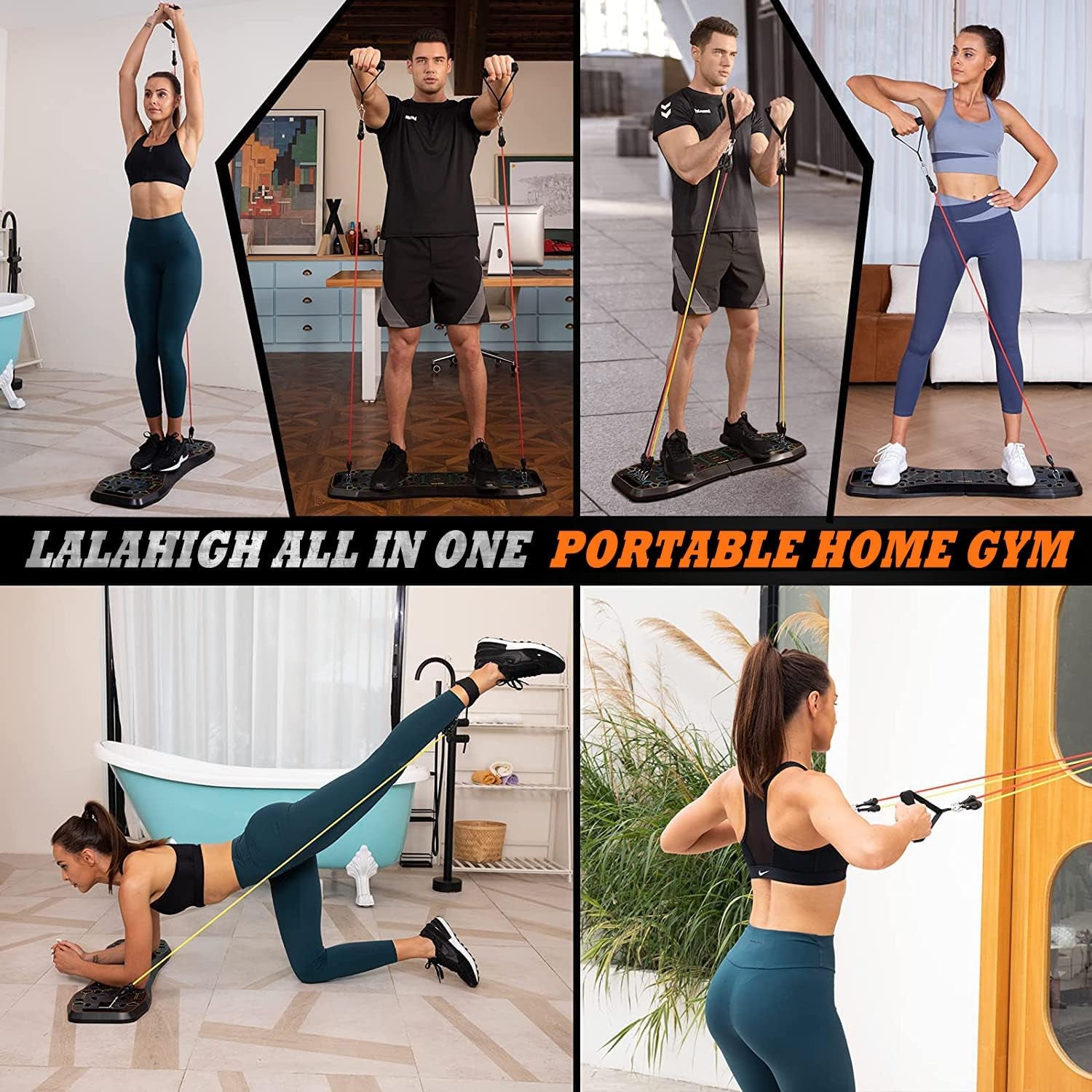 Portable Home Gym System: Large Compact Push up Board, Pilates Bar & 20 Fitness Accessories with Resistance Bands & Ab Roller Wheel - Full Body Workout for Men and Women, Gift for Boyfriend