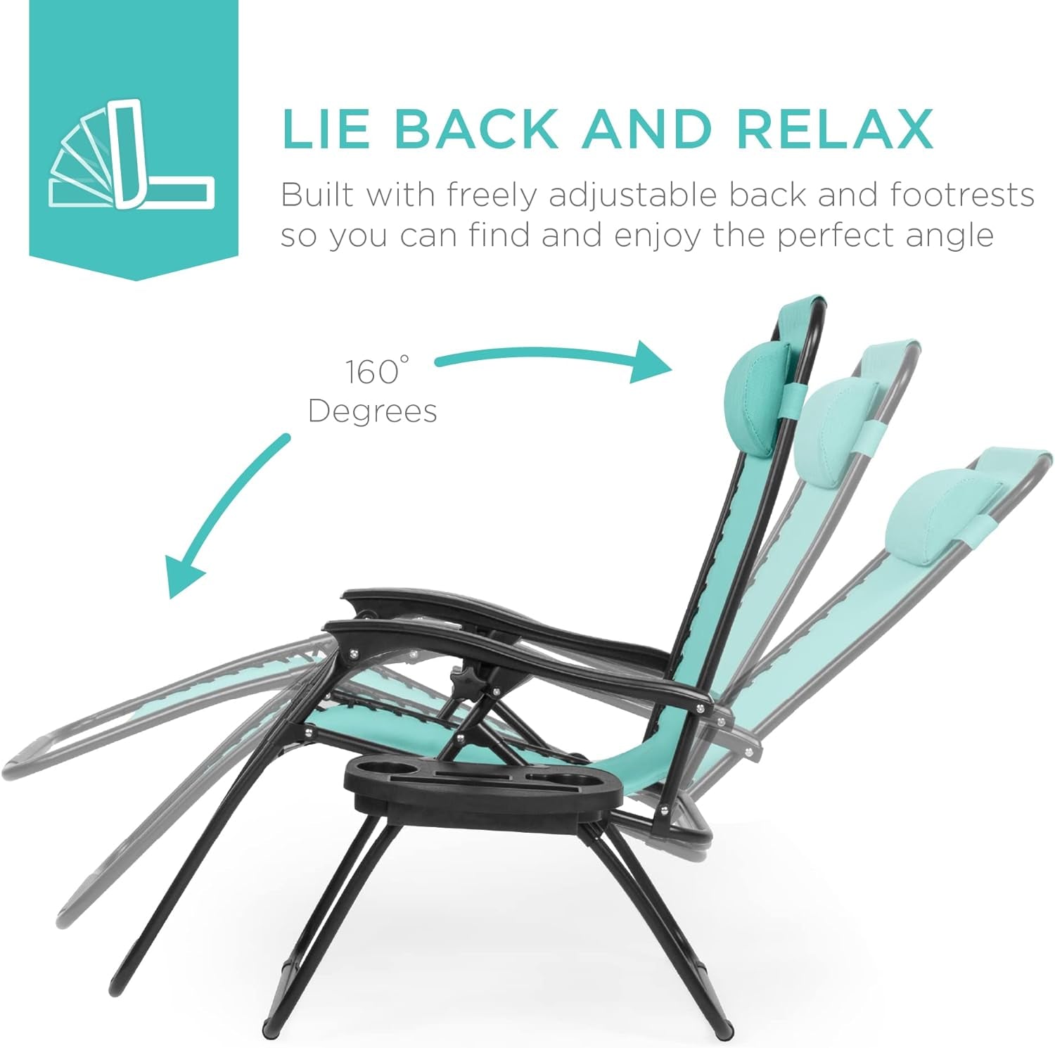 Set of 2 Adjustable Steel Mesh Zero Gravity Lounge Chair Recliners W/Pillows and Cup Holder Trays - Mint
