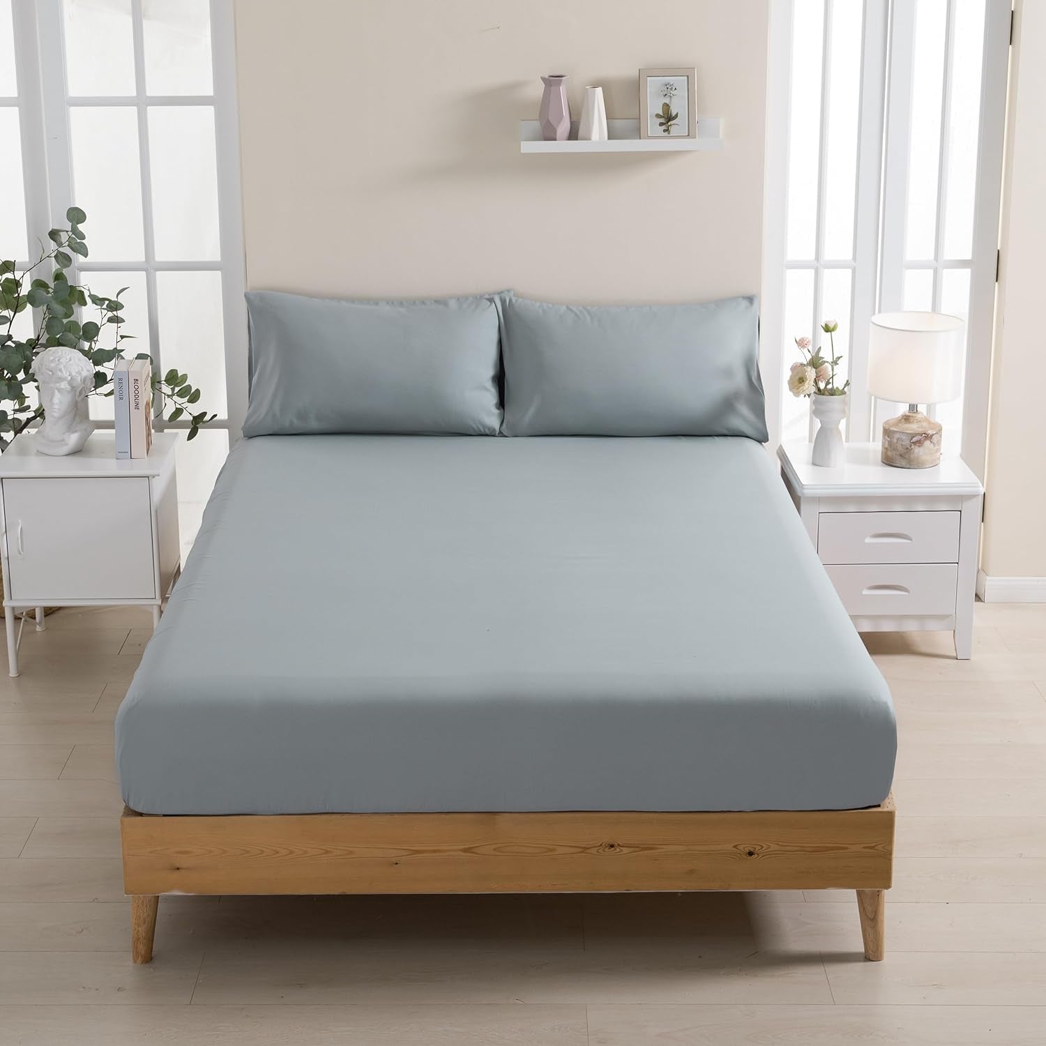 Twin Fitted Sheet Only, Gray Microfiber Bed Sheets - Deep Pocket - Ultra Soft - Easy Care (Gray, Twin)