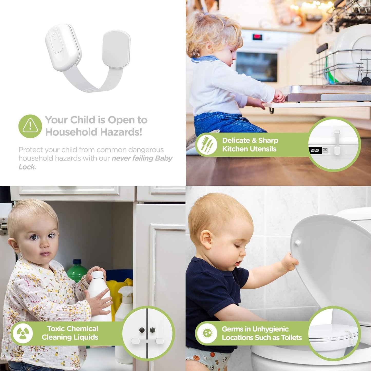 Baby Proofing Child Safety Locks (2 Pack) by  - the Safest, Quickest and Easiest 3M Adhesive Cabinet Latches, No Screws & Magnets, Multi-Purpose for Furniture, Kitchen, Ovens, Toilet Seats