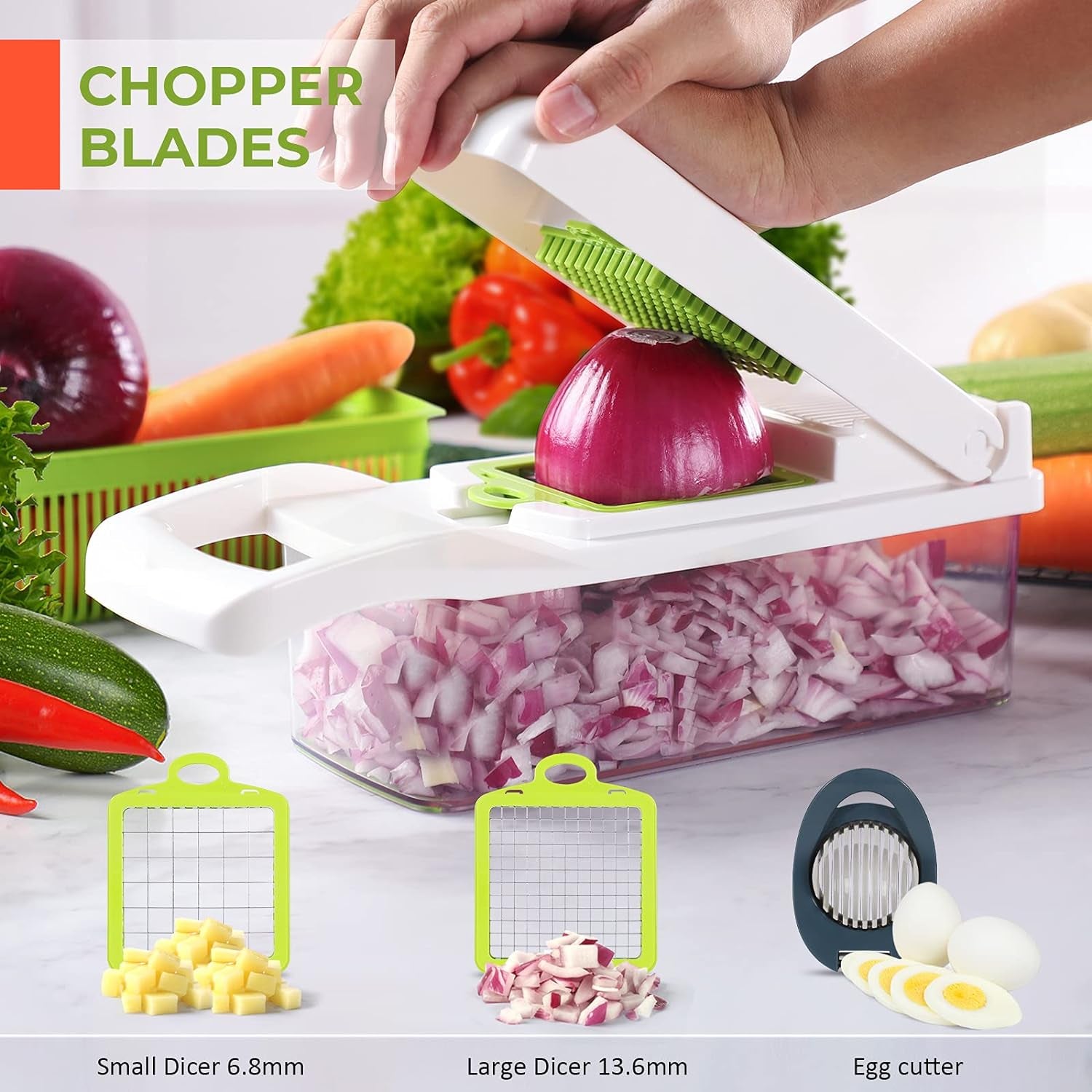 Vegetable Chopper - Onion Chopper - Multifunctional 15 in 1 Professional Food Chopper - Dicer Cutter - Kitchen Veggie Chopper with Container - Egg Slicer