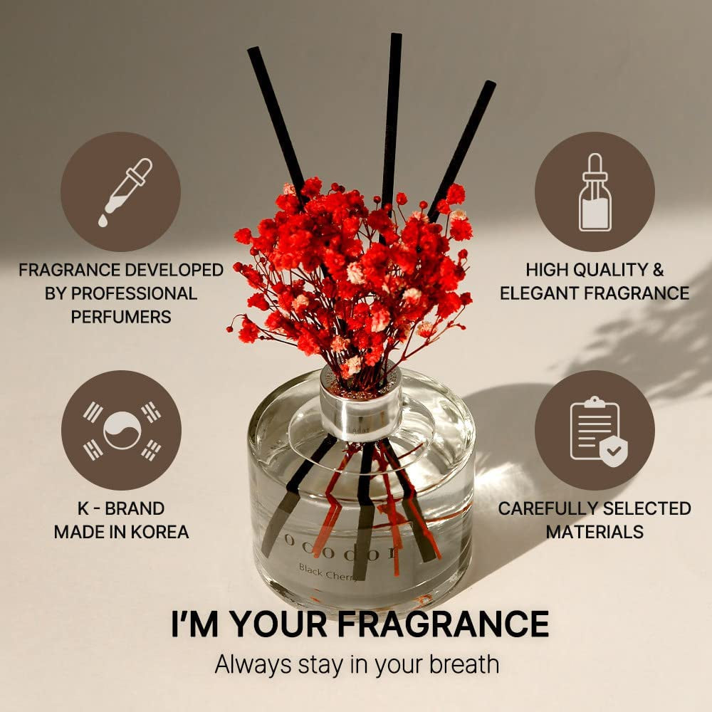 COCODOR Preserved Real Flower Reed Diffuser/Black Cherry / 6.7Oz(200Ml) / 1 Pack/Reed Diffuser Set, Oil Diffuser & Reed Diffuser Sticks, Home Decor & Office Decor, Fragrance and Gifts