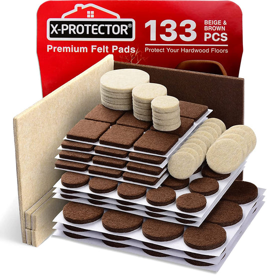 Felt Furniture Pads  133 PCS Premium Furniture Pads - Felt Pads Furniture Feet Best Wood Floor Protectors - Protect Your Hardwood & Laminate Flooring! Brown and Beige