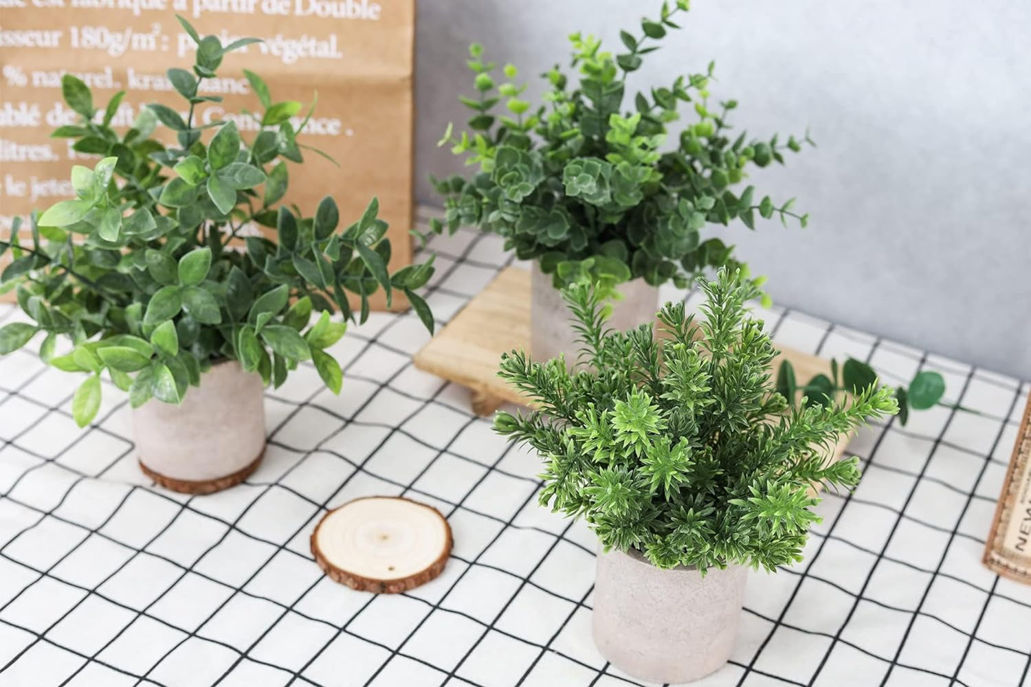 3 Pack Mini Potted Fake Plants Artificial Plastic Eucalyptus Plants for Home Office Desk Farmhouse Room Decor