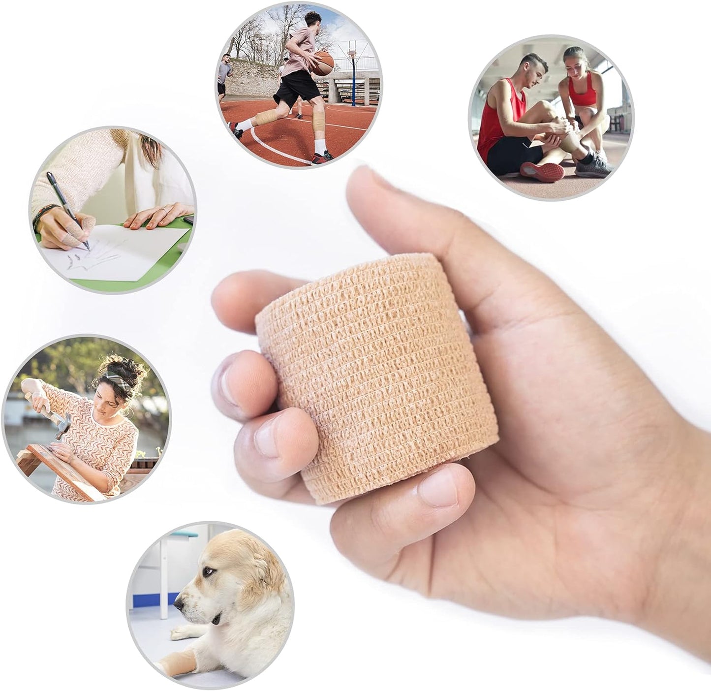 Self Adhesive Bandage Wrap 12 Pack, Athletic Tape 2 Inches X 5 Yards, Sports Tape, Breathable, Waterproof, Elastic Bandage for Sports, Wrist and Ankle Wrap Tape, Non-Woven Bandage(Beige)