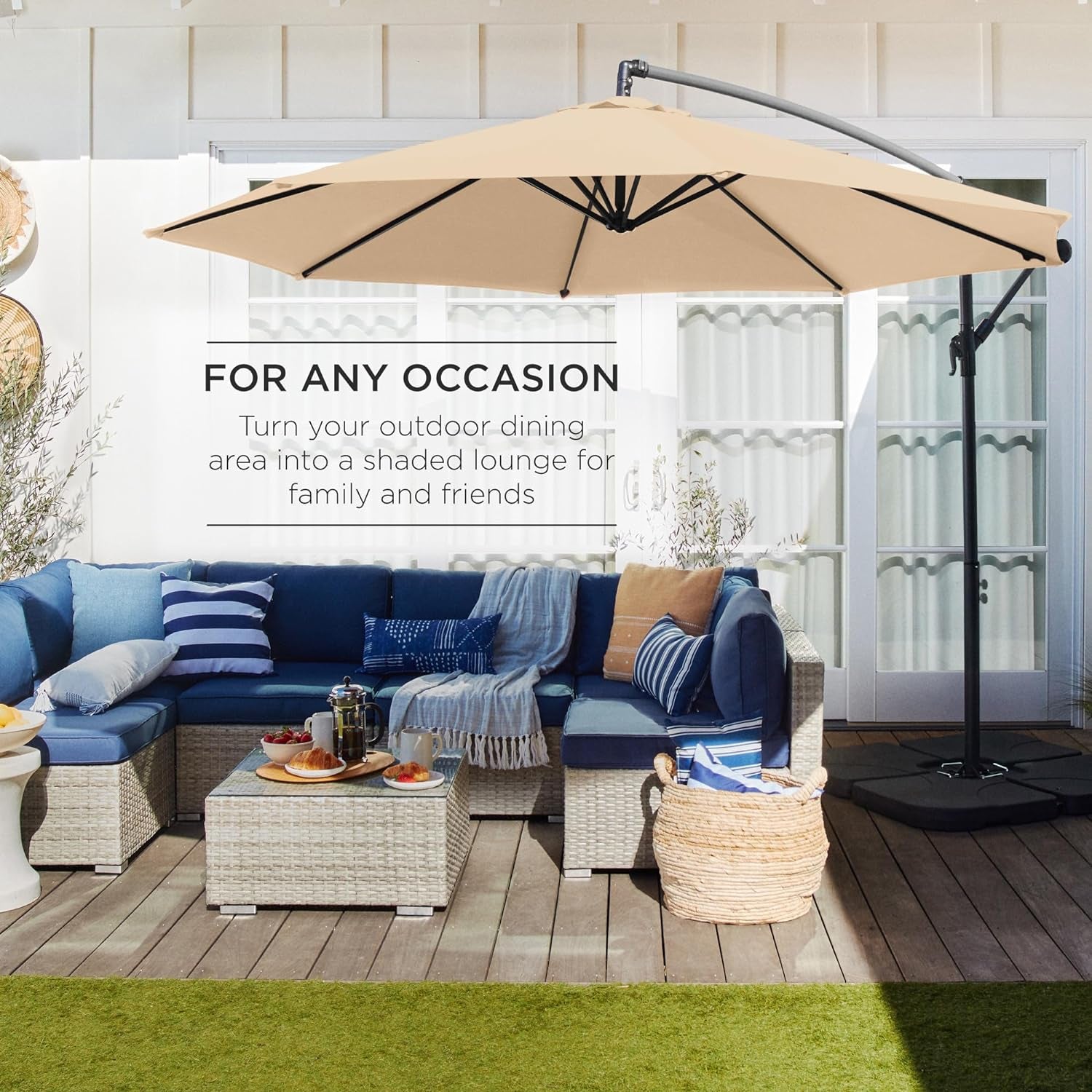 10Ft Offset Hanging Market Patio Umbrella W/Easy Tilt Adjustment, Polyester Shade, 8 Ribs for Backyard, Poolside, Lawn and Garden