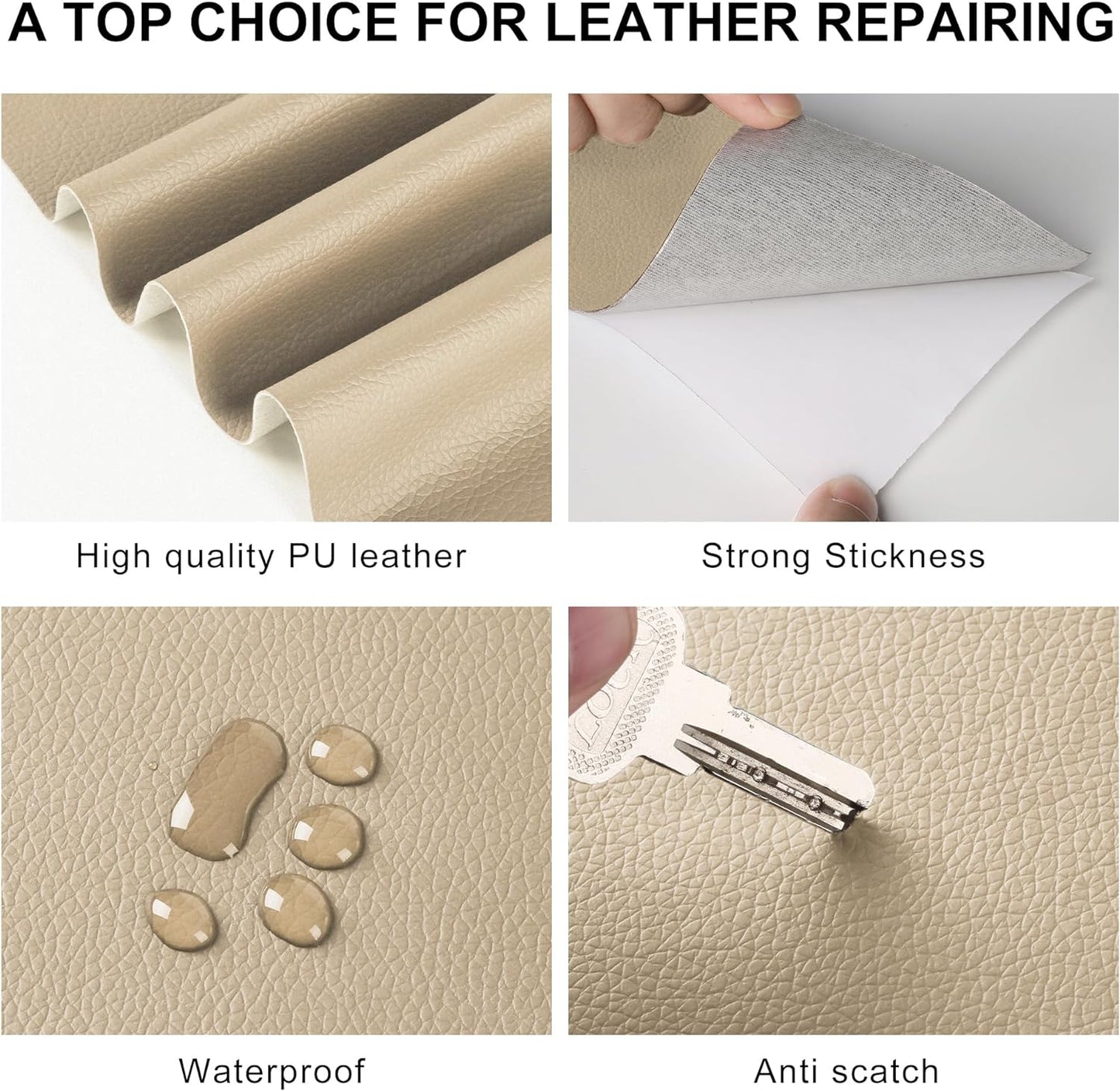 Leather Repair Patch for Furniture, 4" X 63" Self Adhesive Leather Repair Kit Vinyl Repair Tape for Car Seat Sofa Jackets Couches Chair Beige