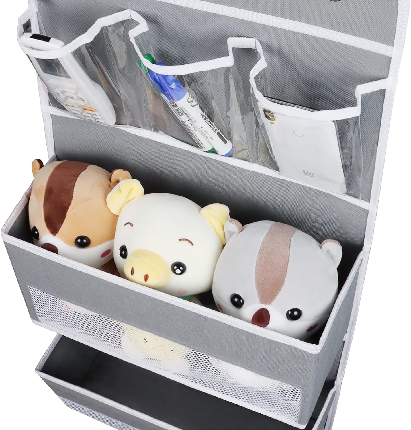 Door Hanging Organizer Nursery Closet Cabinet Baby Storage with 4 Large Pockets and 3 Small PVC Pockets for Cosmetics, Toys and Sundries (Grey)