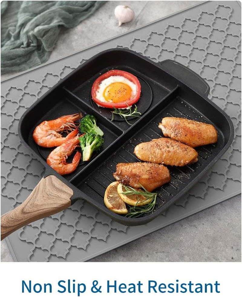 -Dish Drying Mats for Kitchen Counter-Silicone Dish Drying Mat-Kitchen Dish Drying Pad Heat Resistant Mat-Kitchen Gadgets Kitchen Accessories Kitchen Small Appliances (16" X 24", GREY)