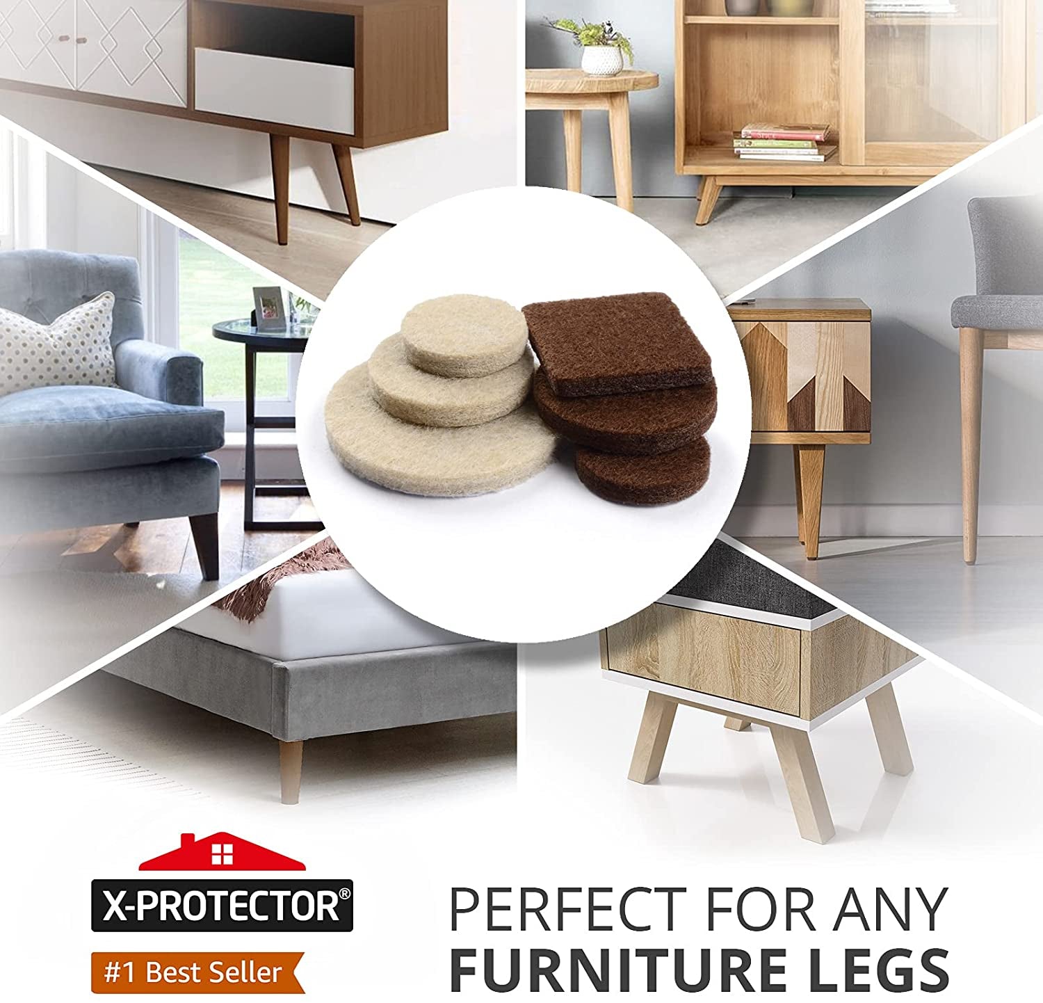 Felt Furniture Pads  133 PCS Premium Furniture Pads - Felt Pads Furniture Feet Best Wood Floor Protectors - Protect Your Hardwood & Laminate Flooring! Brown and Beige